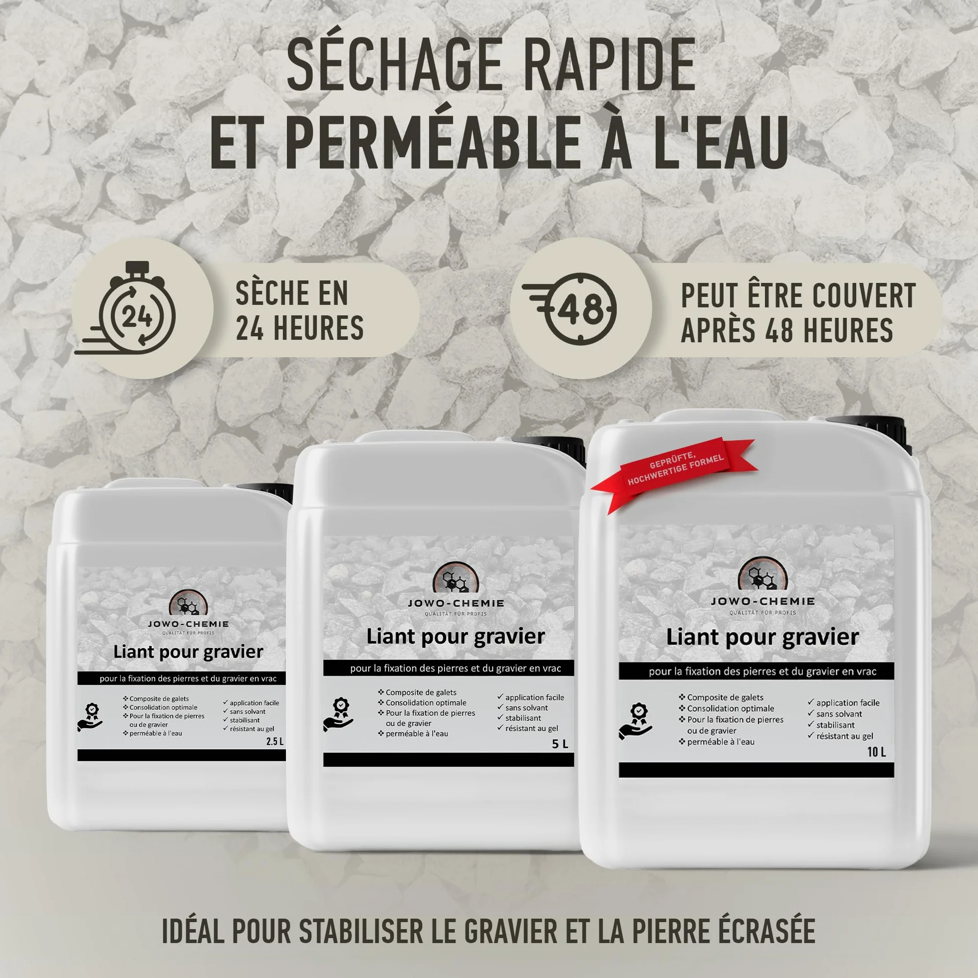 Liant pour gravier extérieur 5L – Stabilisateur de gravier & colle cailloux pour allées, terrasses et jardins | Fixateur drainant anti-déplacement pour gravier, pierre et galet décoratif.