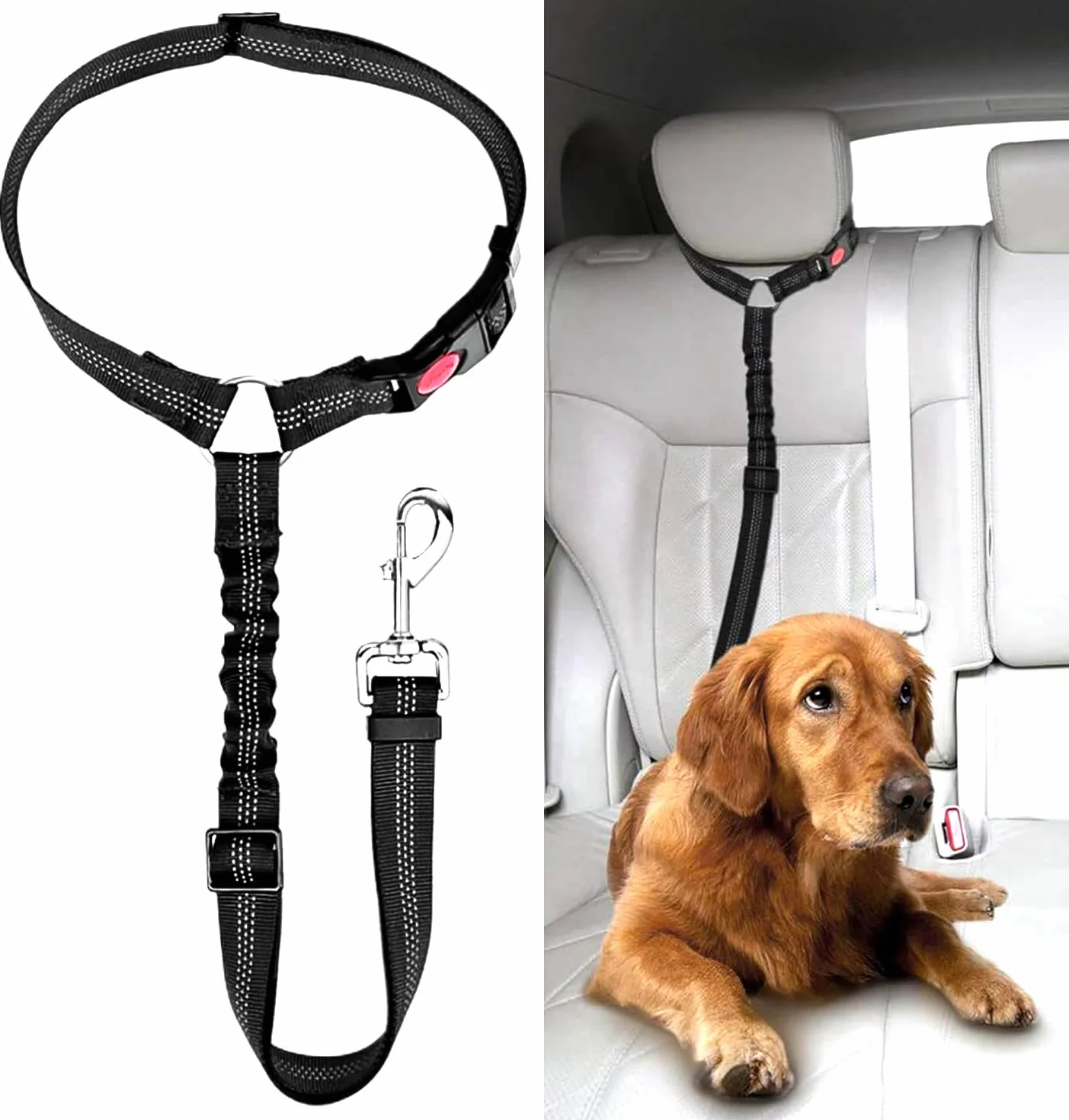 Ceinture Chien Voiture, Universel Harnais Voiture Réglable pour Chien & Chat avec Absorption des Chocs,Harnais Voiture pour Chiens,Ceinture de Sécurité pour Chien
