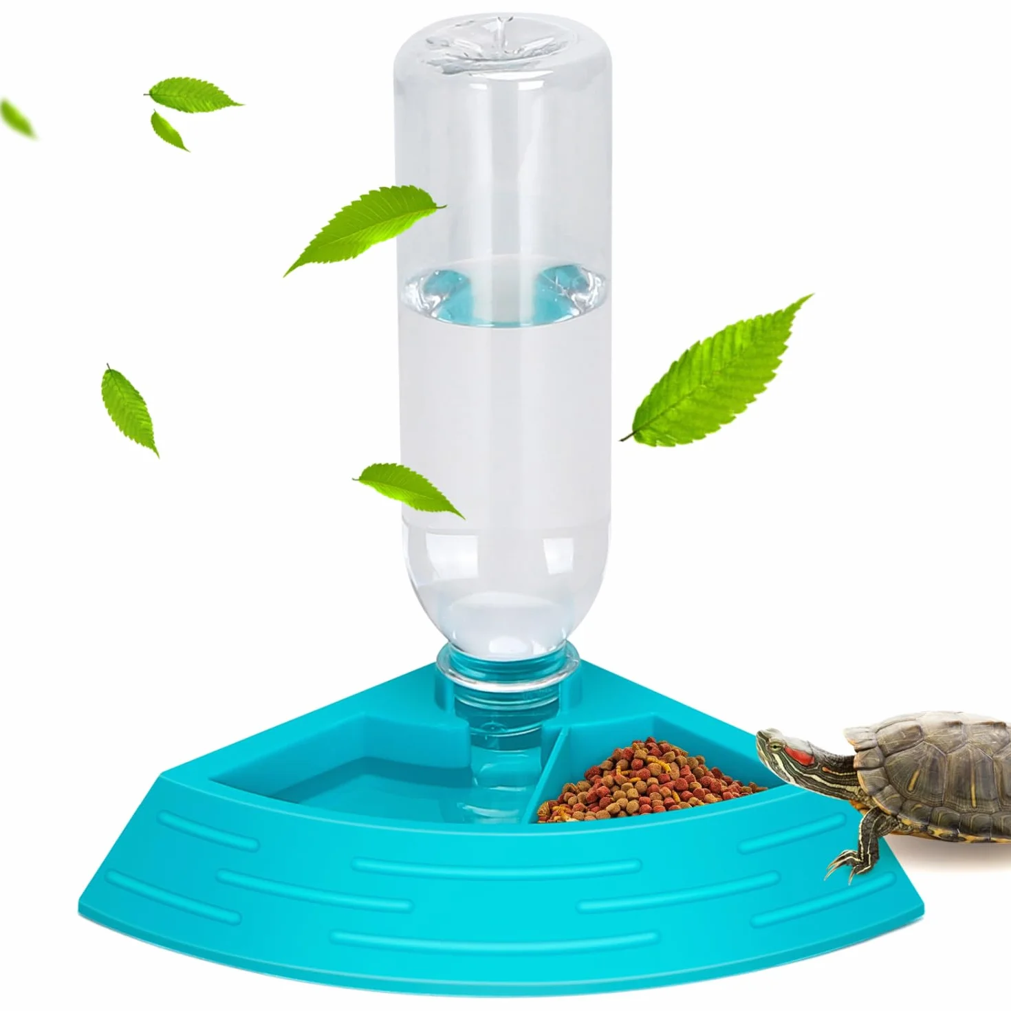 Nobleza Distributeur d'eau pour Reptile Abreuvoir Tortue Mangeoire 2 en 1 Anti Débordement Plastique Bleu Taille S
