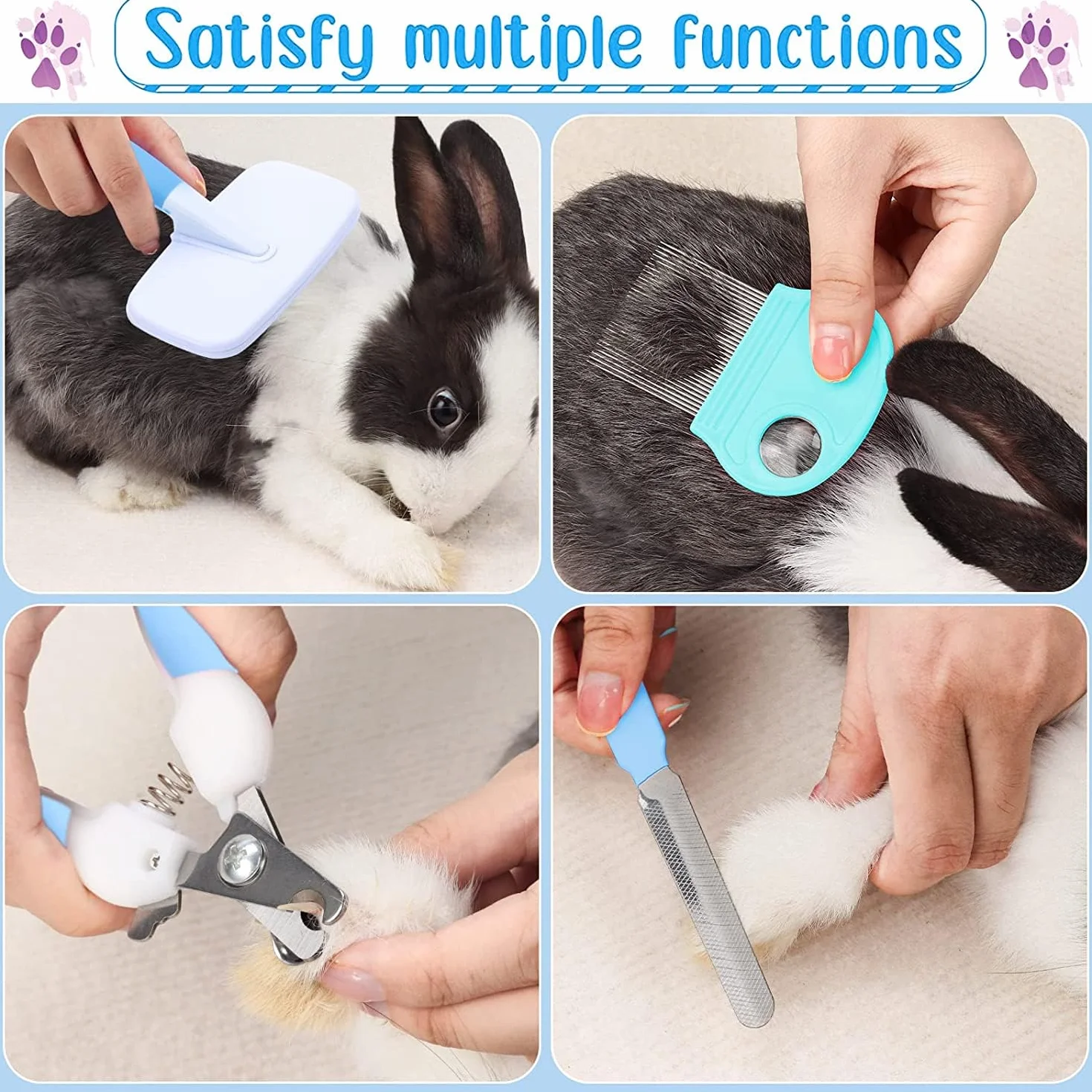 Kit d'entretien pour lapins coupe-ongles tondeuse épilateur lime peigne à puces shampoing brosse multifonction