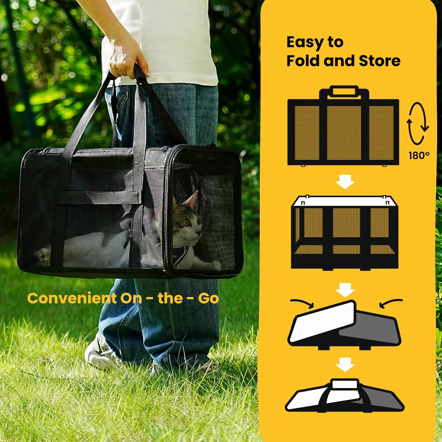 Sac Transport Chat Voyage Approuvé Compagnies Aériennes pour Chien Chat Chiot Jusqu'à 6 Kg Pliable Noir