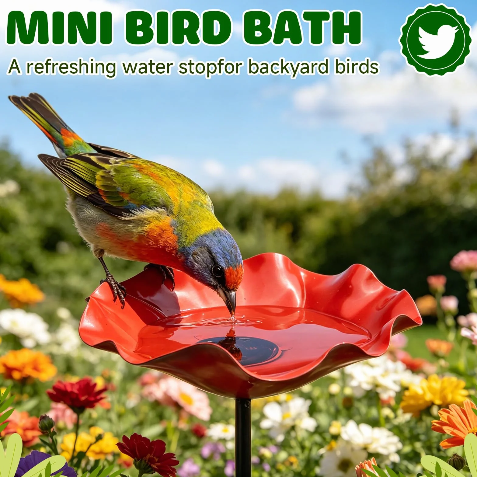 Bain d'Oiseaux sur Tige en Métal, Abreuvoir Fleur pour Oiseaux Extérieur, Fontaine avec Point d'Eau pour Abeilles, Décor Jardin Métal 65 cm