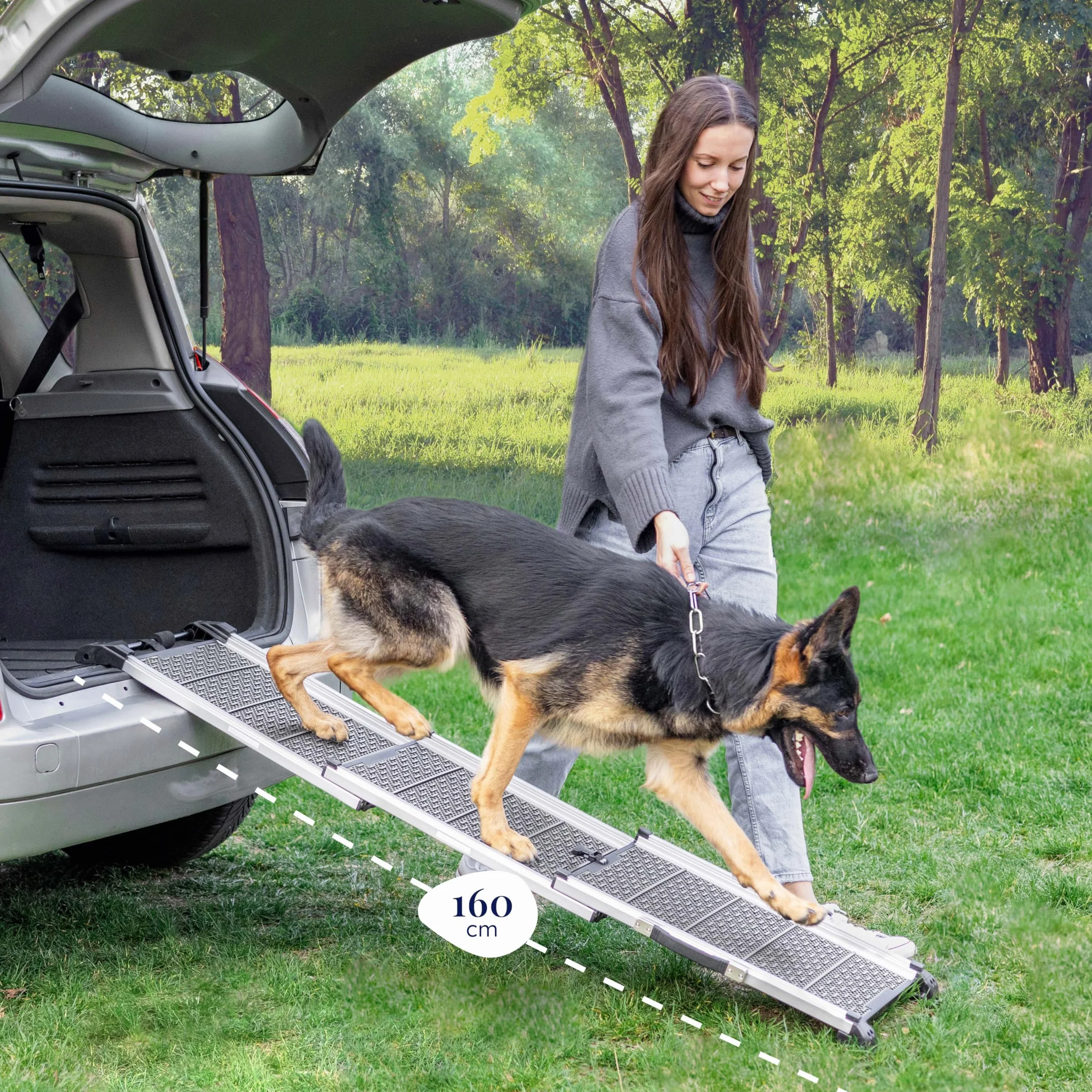 Rampe télescopique pour Chien Voiture SUV 90kg Antidérapante Sécurité Nuit