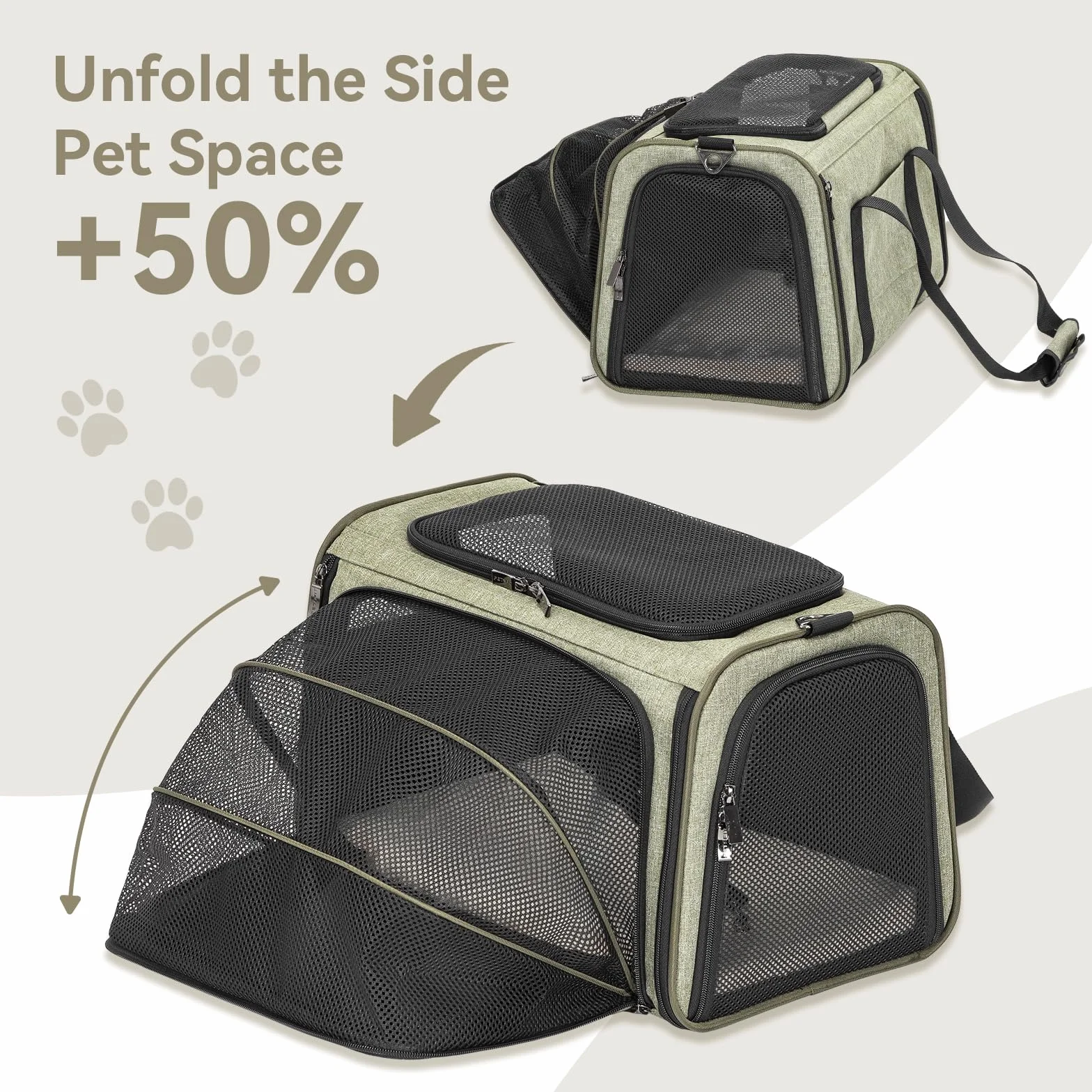 Petsfit Sac de Transport Extensible pour Chat avec Tapis en Polaire, Vert