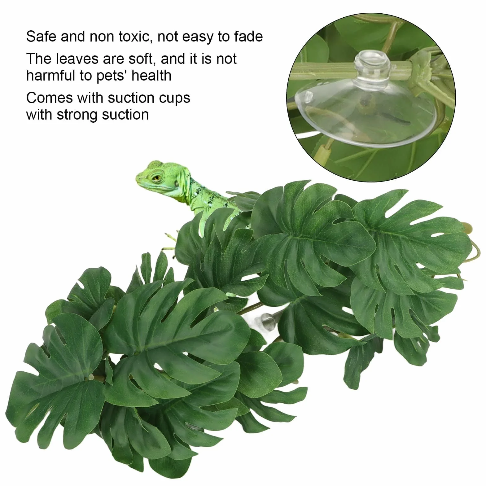 Plantes Artificielles pour Reptiles Feuille de Palmier 25 x 25 cm Décorative Plastique avec Ventouse Terrarium
