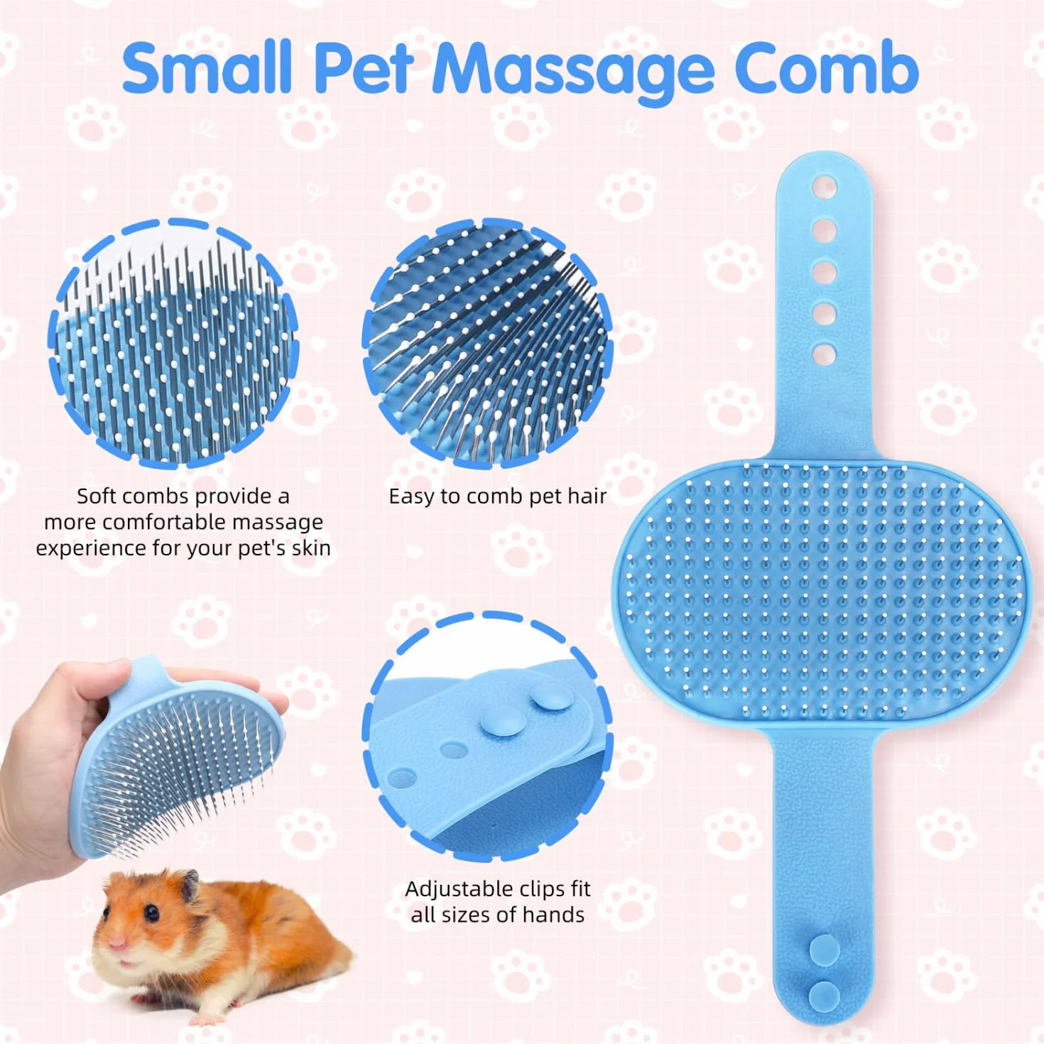 Nobleza Kit de Toilettage pour Petits Animaux 6 Pièces Brosse à Raclette Gant de Bain Peigne Hamster Bleu