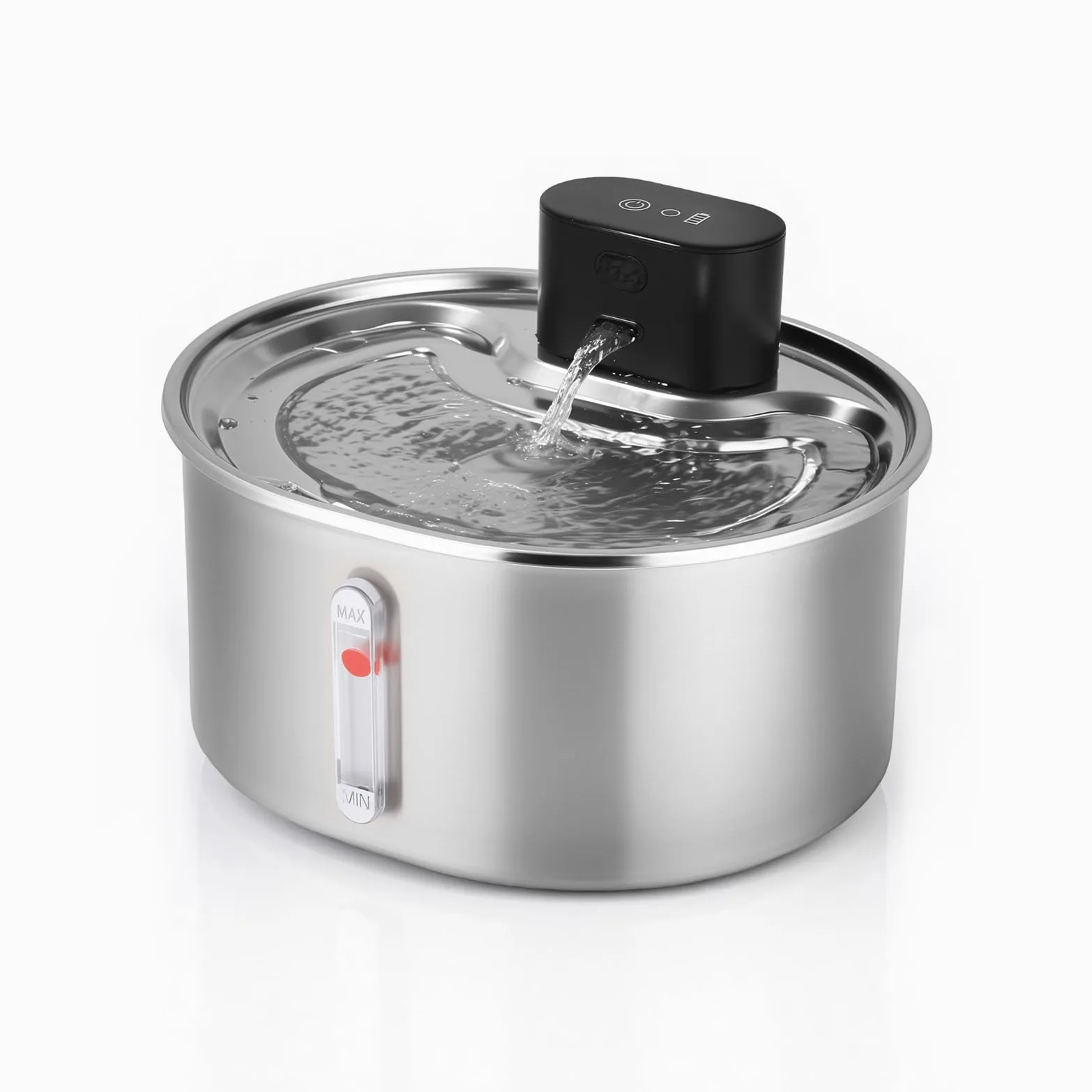3.2L Fontaine a Eau Chat sans Fil INOX, Fontaine a Eau Chat Detecteur de Mouvement, Batterie 5000mAh, Silencieux, Équipé d'une Fonction Anti-Séchage, pour Chats et Petits Chiens