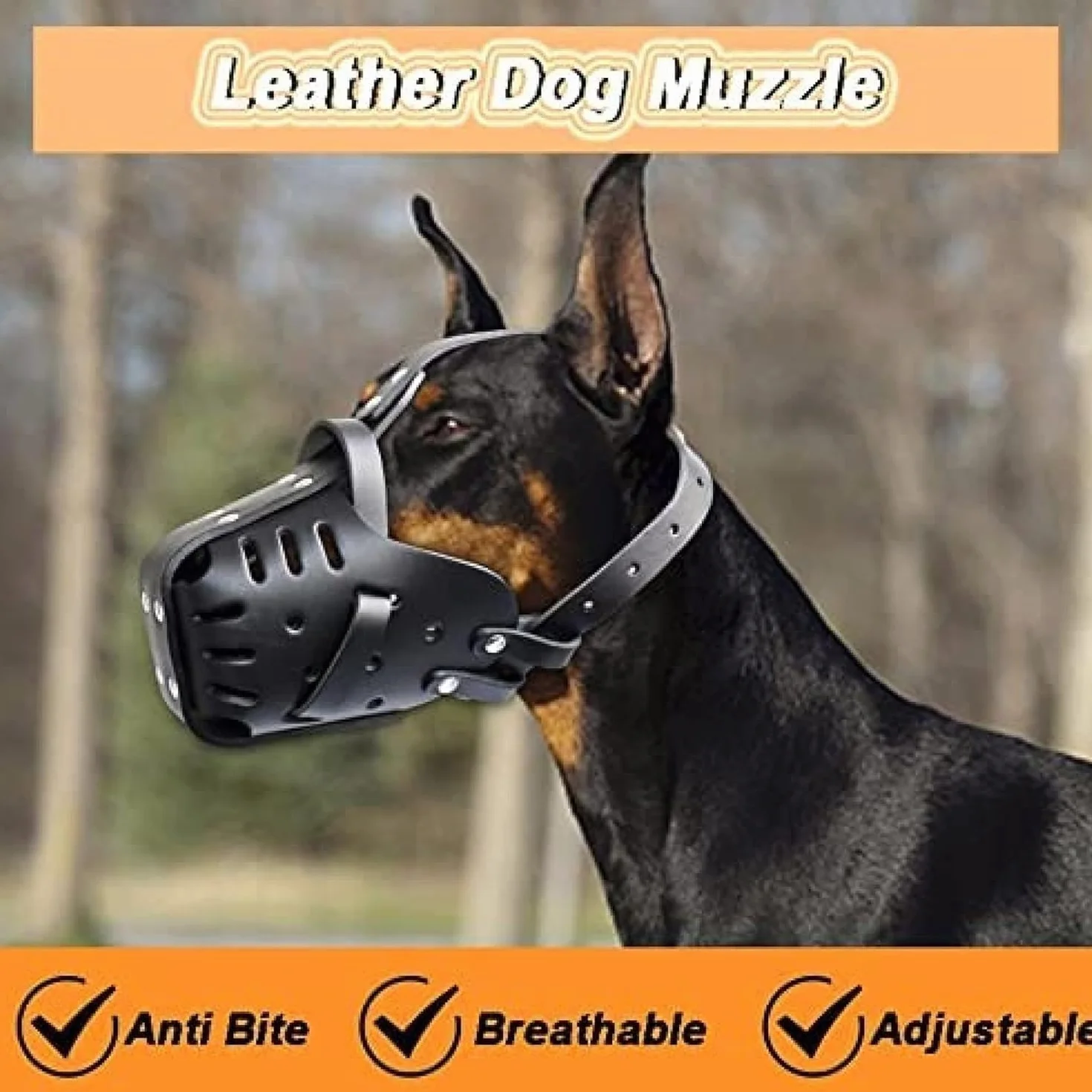 Muselière pour Chien Berger Allemand Malinois, Protège-Dents en Cuir pour Mordre, Mâcher, Mâcher, Respirant, Réglable pour Chiens De Taille Moyenne,Pleasant63