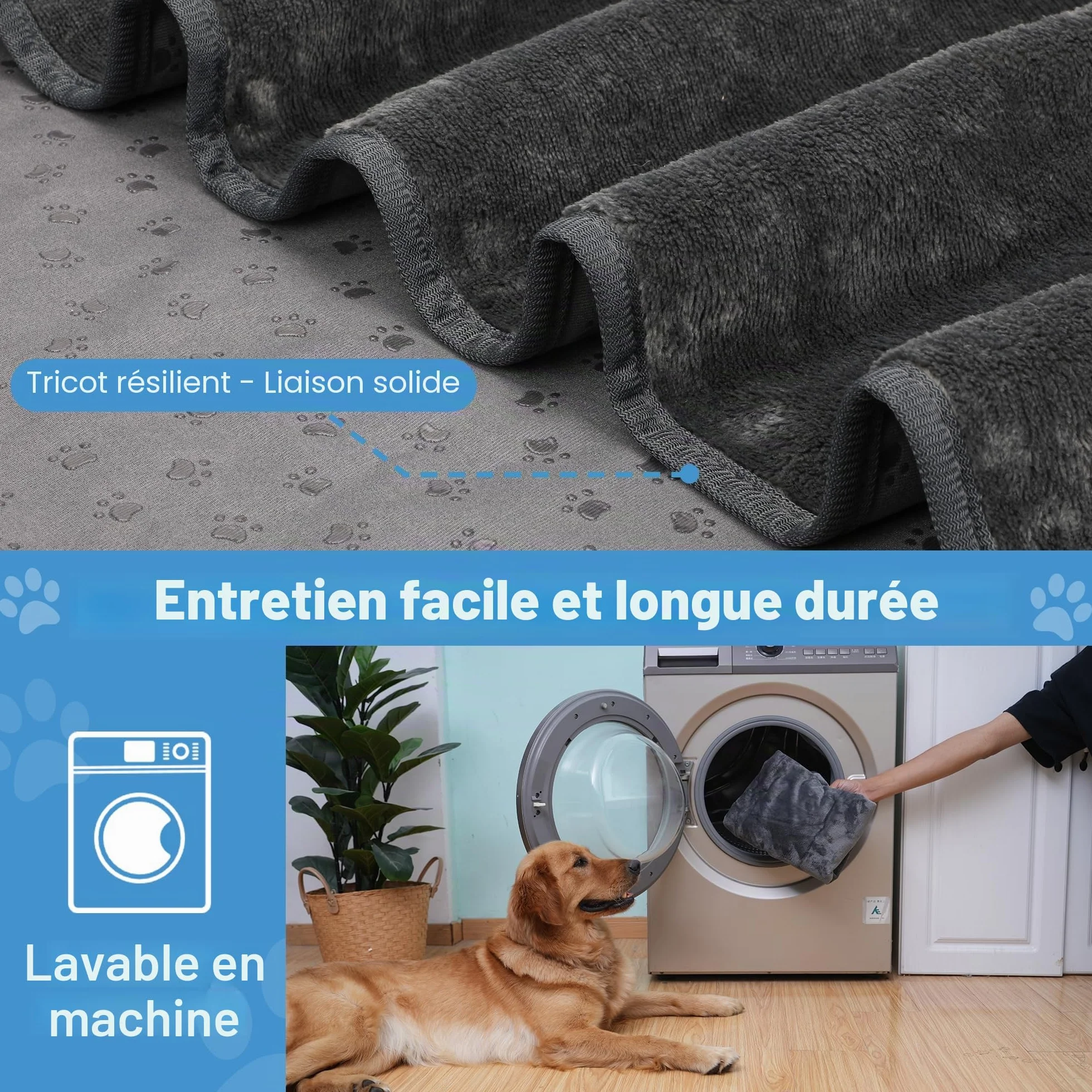 Couverture Imperméable pour Chien 152x203 cm, Plaid en Flanelle Lavable Antidérapant Protecteur de Meubles