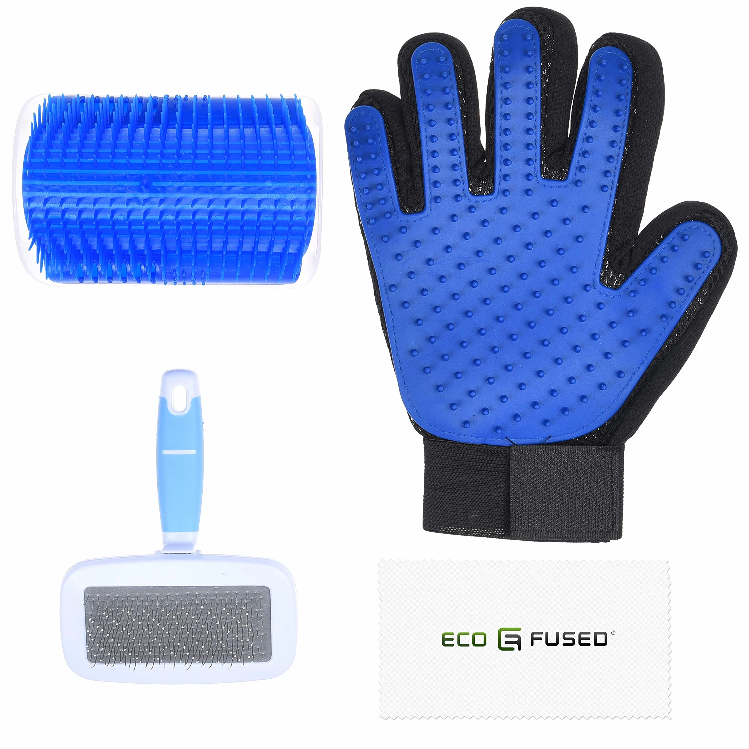 Eco-Fused Kit de brosse pour chats Auto-toiletteur Brosse Lissante Bleue Gant de toilettage