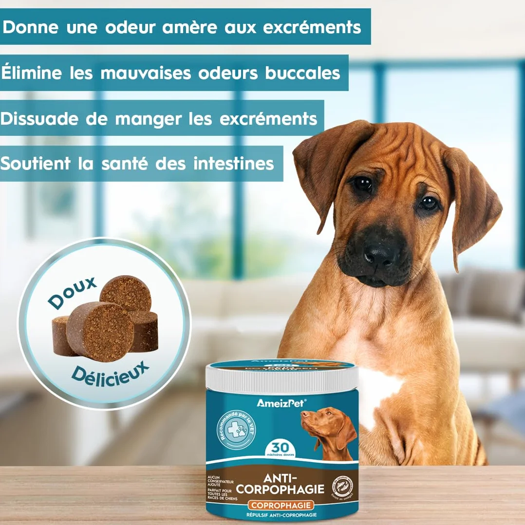 AmeizPet Friandises Molles Anti Coprophagie pour Chiens, Enzymes Digestives, 30 Friandises, 67.5g