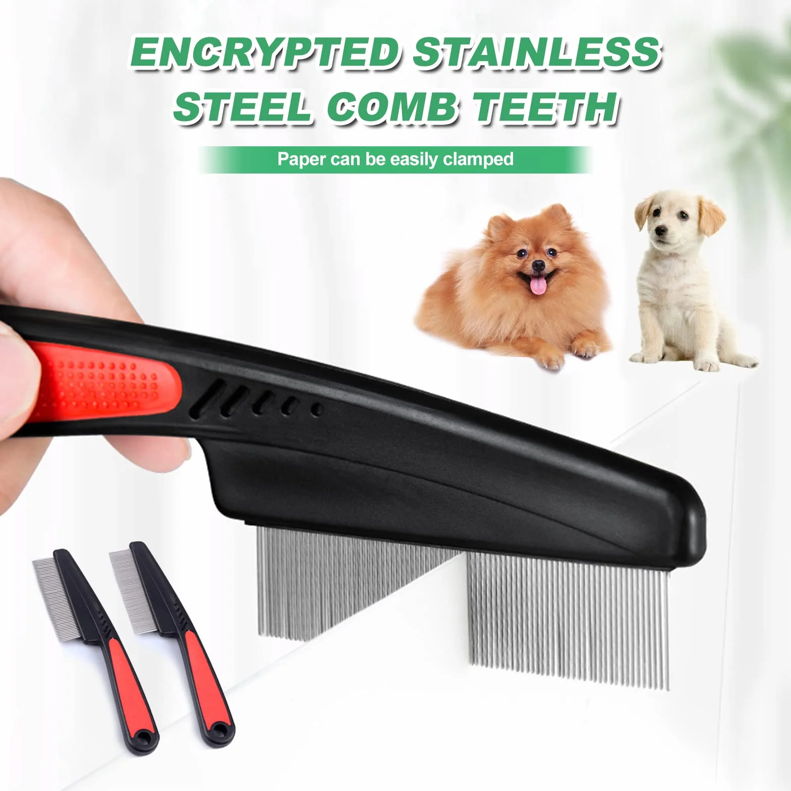 Peignes anti-puces professionnels pour chiens et chats Lot de 2 en acier inoxydable