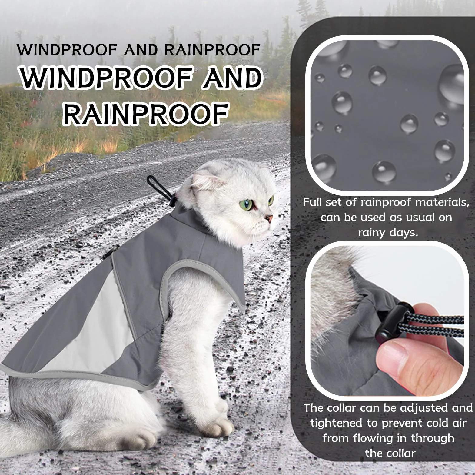 Manteau d'hiver pour Chat Coupe-Vent Chaud Pull-Over Gris S