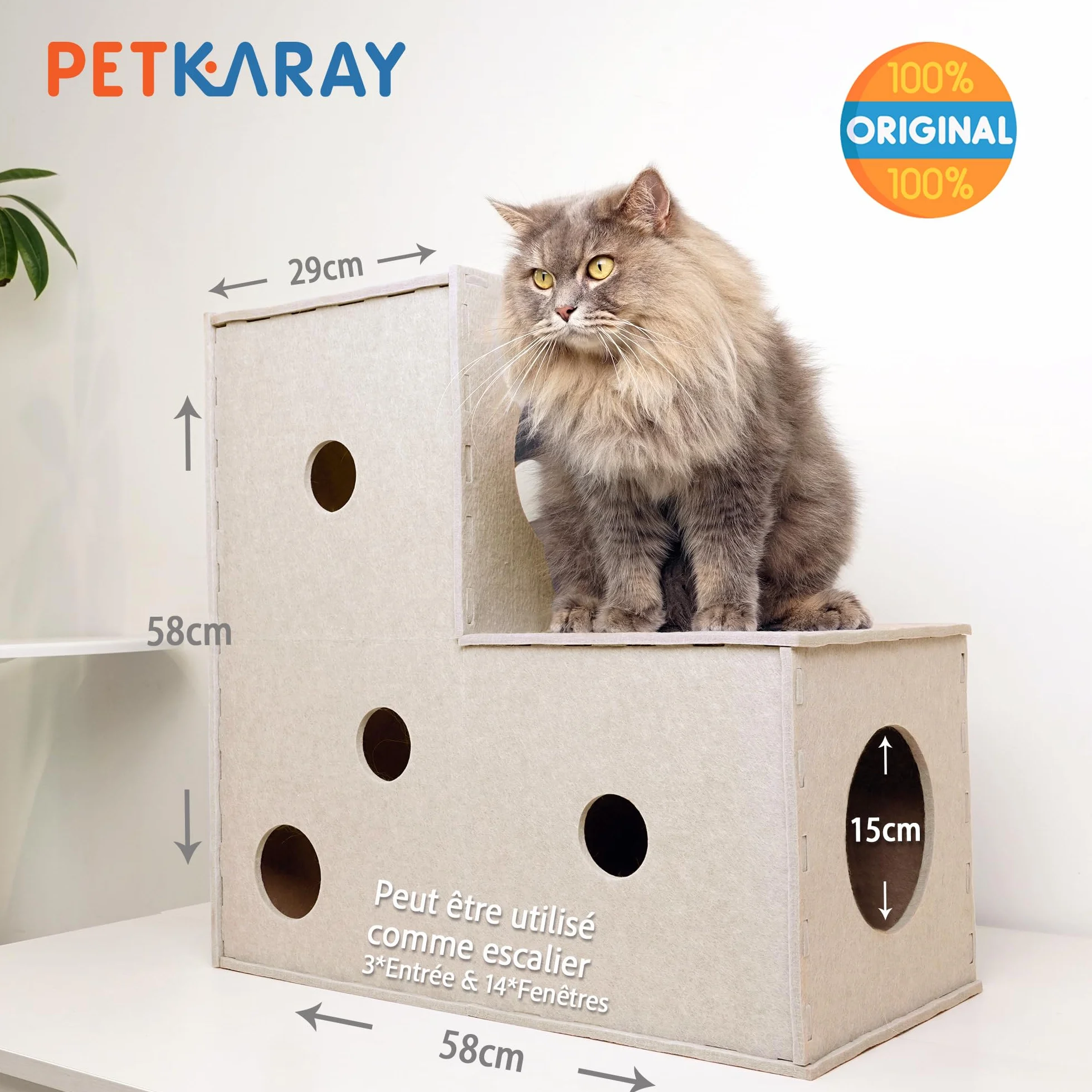PETKARAY Tunnel pour Chat - Cachette Originale pour Chat d'intérieur - Grand Tube et Tunnel de Jeu - Jouet en Feutre Doux avec Trou interactif