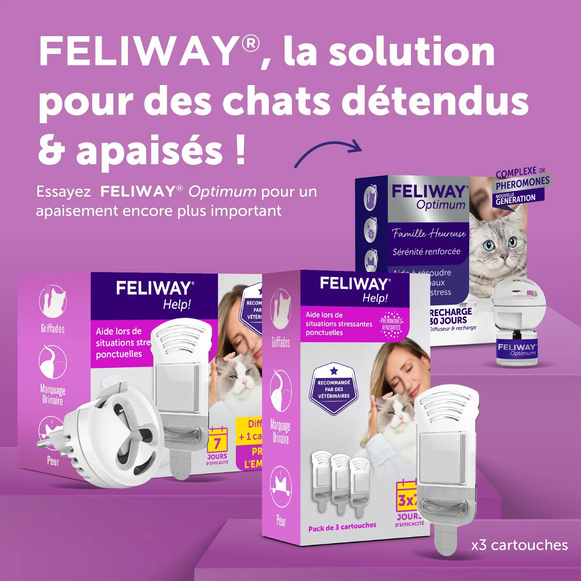 FELIWAY Help! Anti-Stress pour Chat Pack économique 3 Cartouches