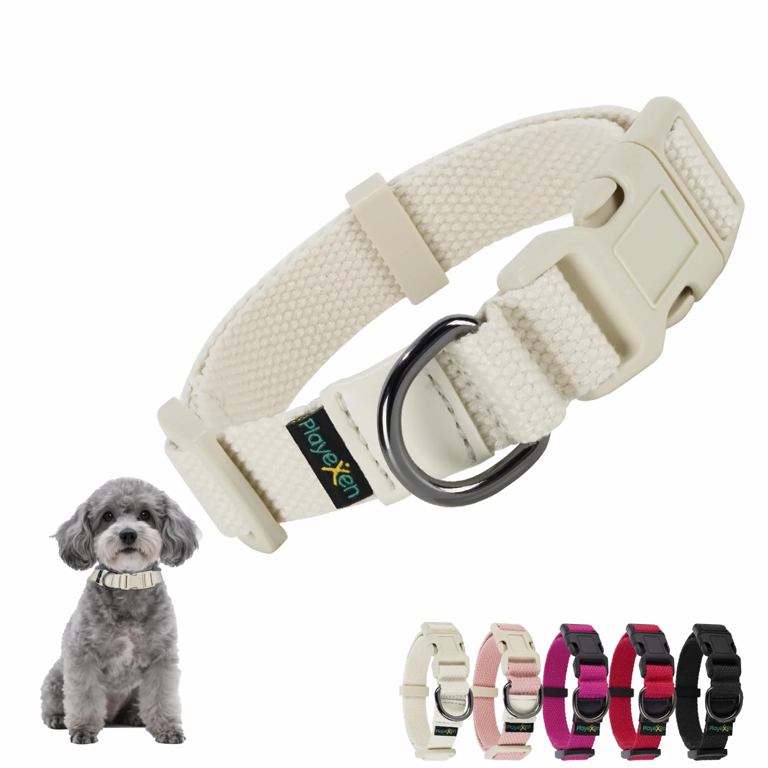 Collier Chien Coton Doux Anti étranglement Réglable avec Médaille Amovible, 25-40/2,0cm (S), Beige