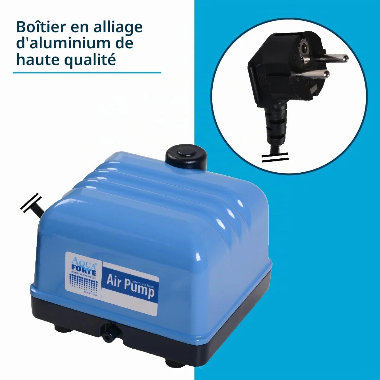 Pompe à Air Aquaforte Hi-Flow V-20, Aluminium, 15W, 3 L/min à 2m, 12 m³