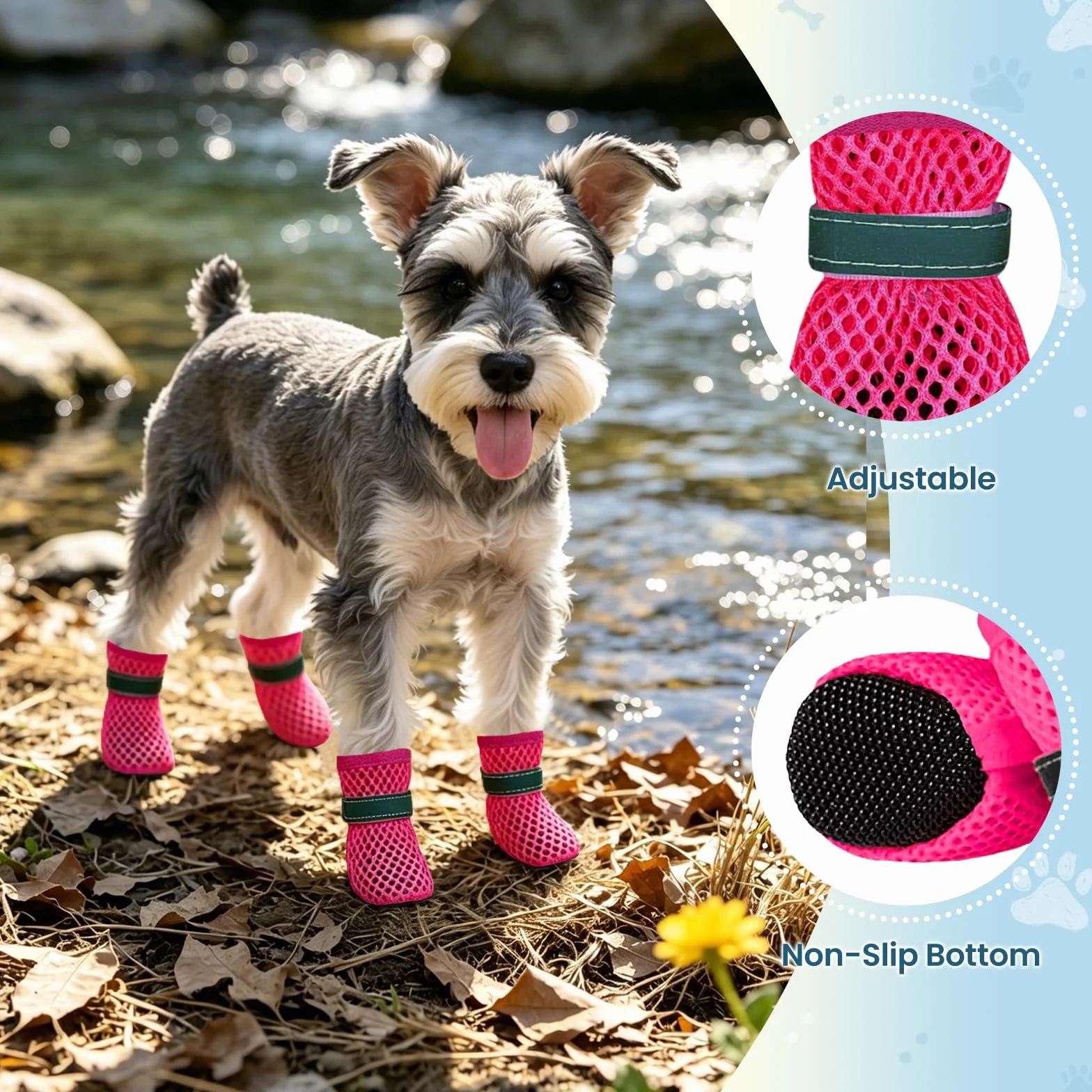 Chaussures d'Été pour Petits Chiens 4 Pièces en Maille Respirantes Antidérapantes Extérieur Protection Pattes Brûlures