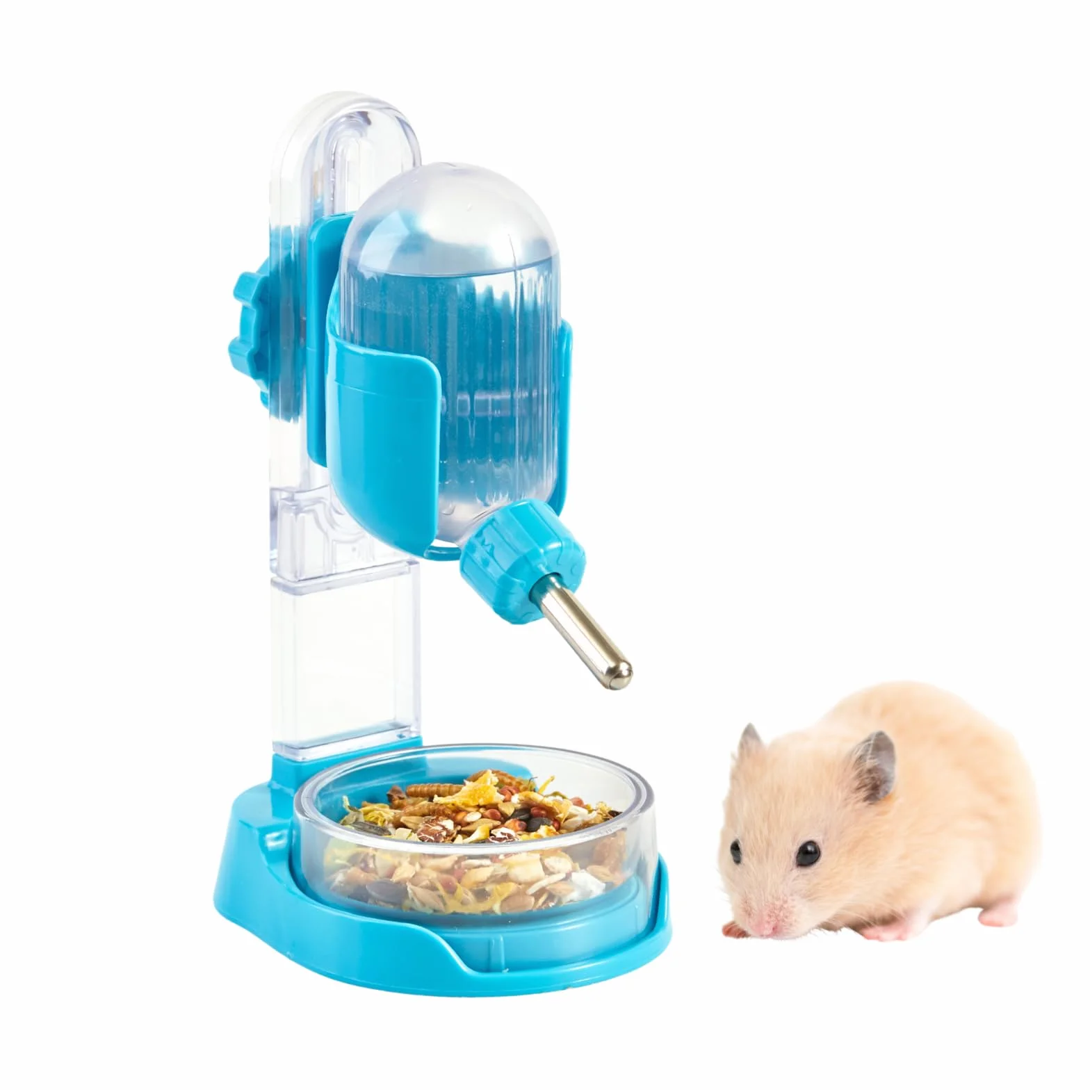 Bouteille d'eau pour Hamster 100 ML avec Support et Bol de Nourriture, Bleu