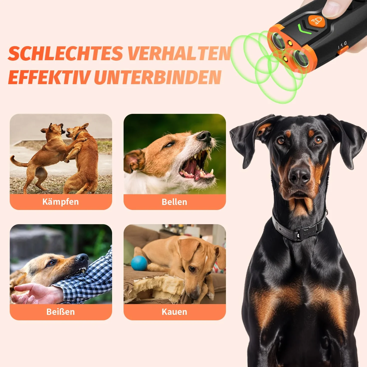 Appareil anti-aboiement à ultrasons rechargeable 4 fréquences réglables LED pour chiens