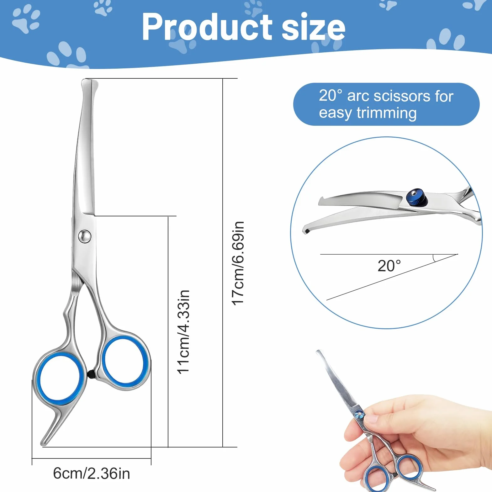 Ciseaux de Toilettage Professionnels pour Chiens et Chats en Acier Inoxydable, avec Embouts de Sécurité Ronds, Ciseaux incurvés, Idéal pour Visage, Pattes, Corps, Coiffure Animal