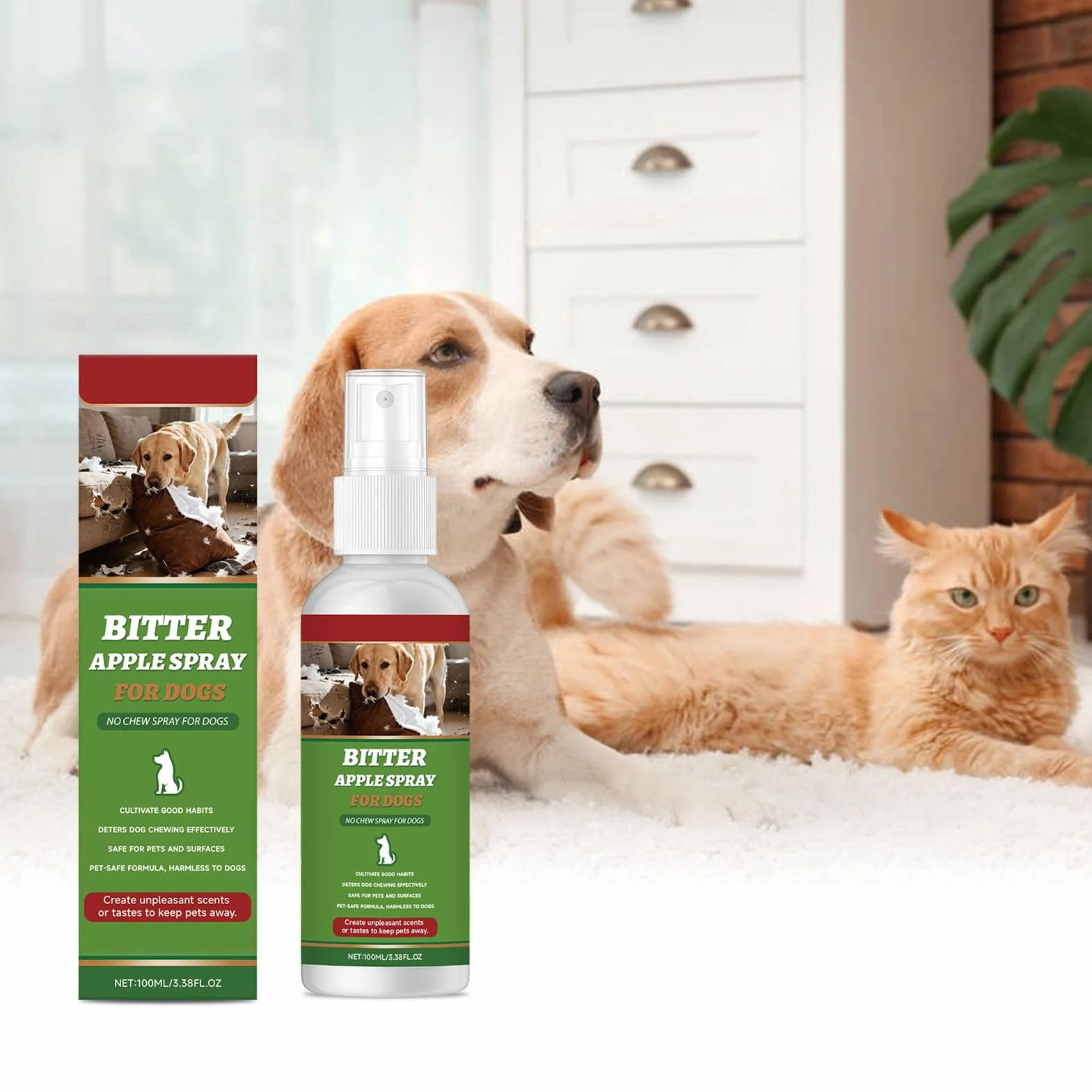 Bitter Spray Mastication Naturelle 100 ML Correcteur de comportement pour Meubles Tapis Terrasse