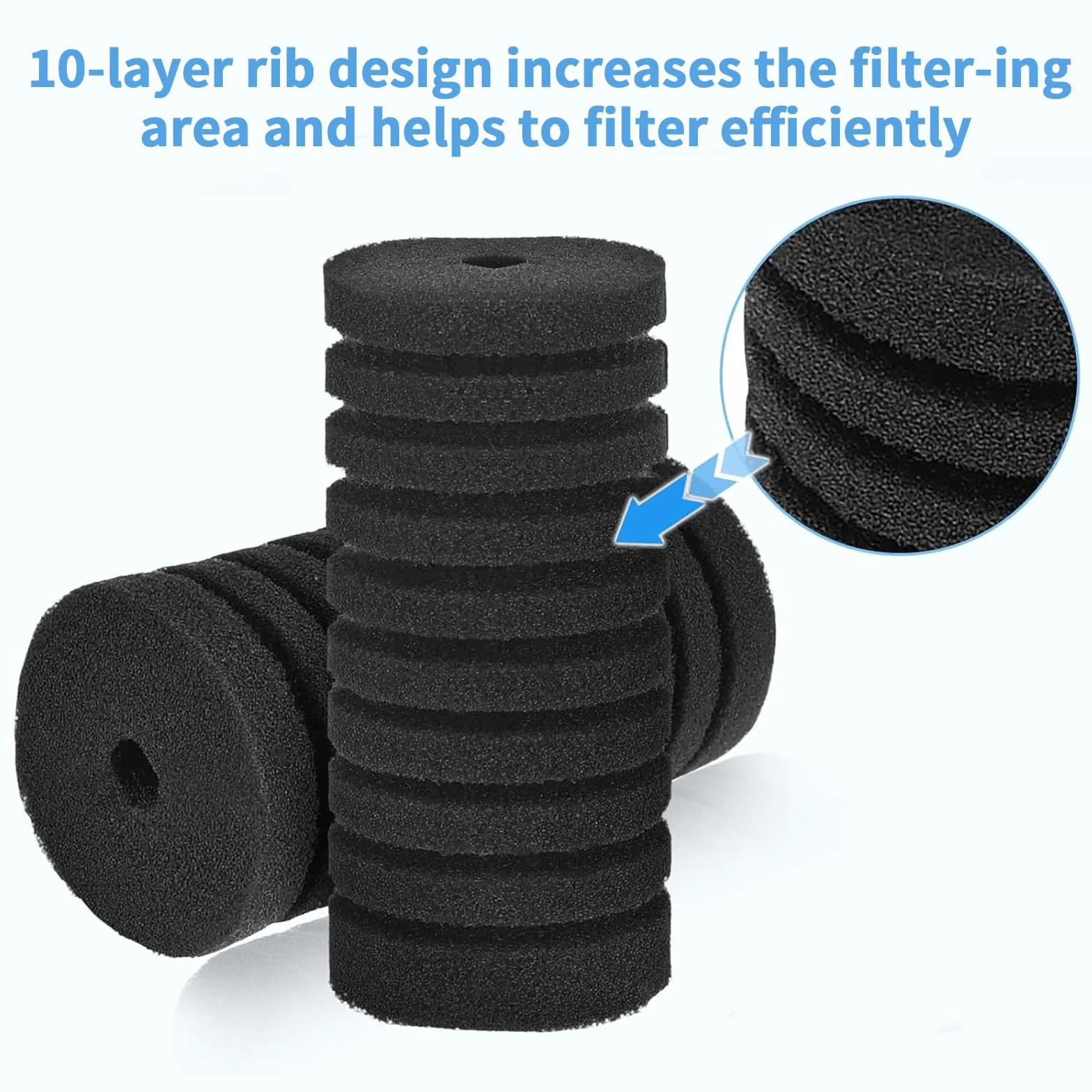 Filtres en Éponge pour Aquarium 6 Pièces, Filtration Biologique et Mécanique, Mousse Silencieuse