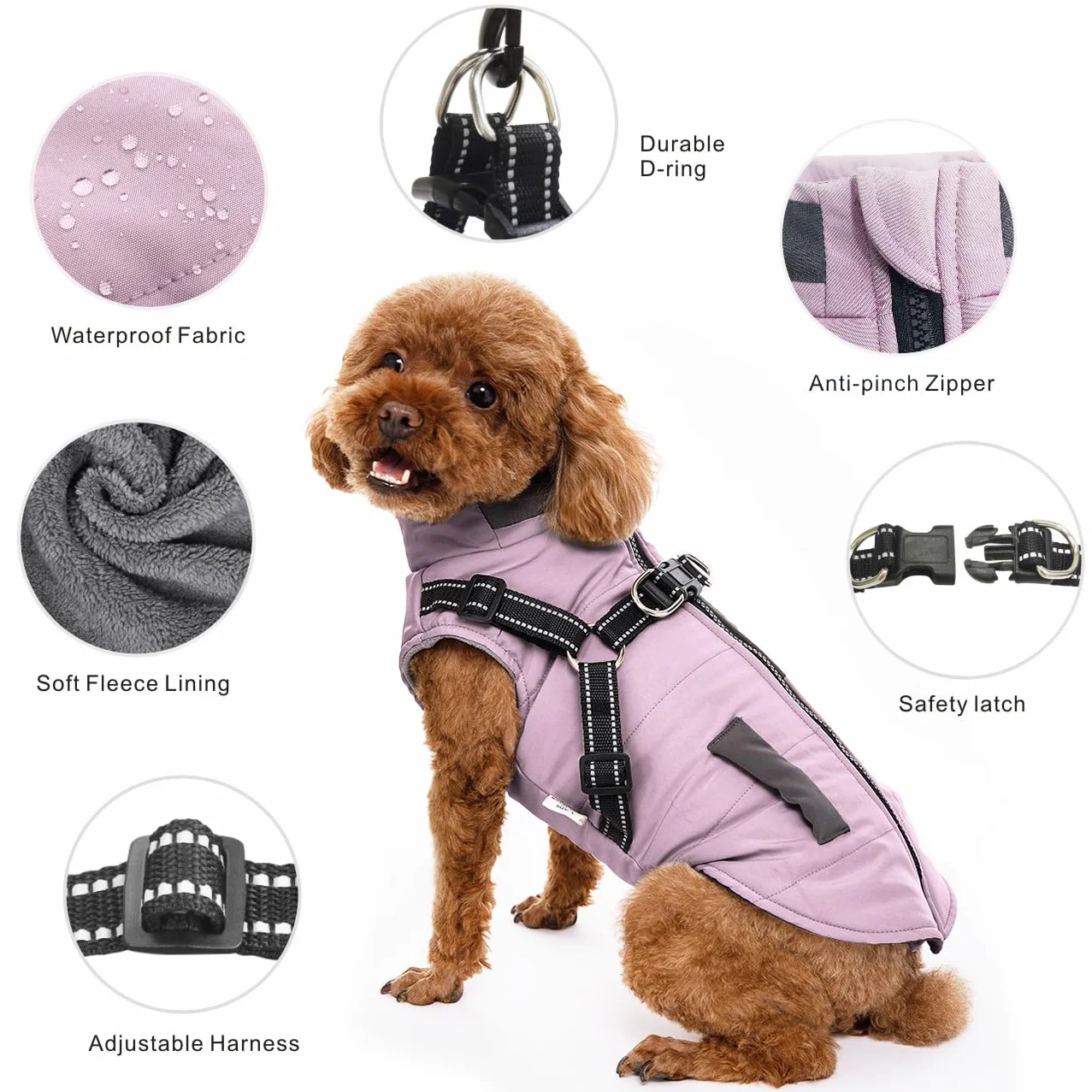 Veste d'hiver imperméable pour chien avec harnais réfléchissant, petite et moyenne taille