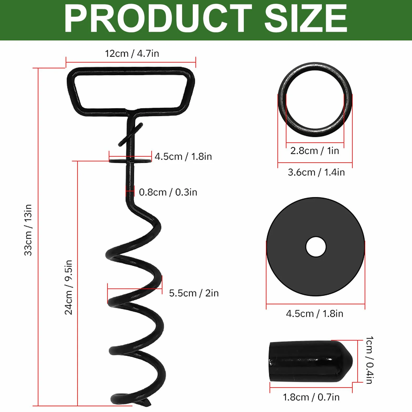 Ancrage pour Chien Spirale Trapézoïdale Piquet 360° Rotation Anti-enchevêtrement Noir