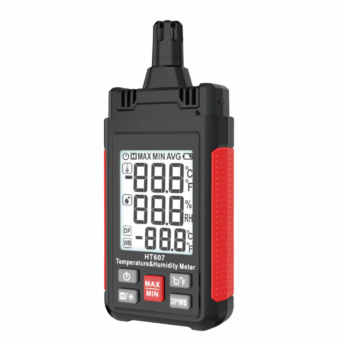 ThreeH Thermomètre hygromètre numérique à grand écran avec rétroéclairage LCD, humidité relative, point de rosée, thermomètre sphérique humide, maintien min. max