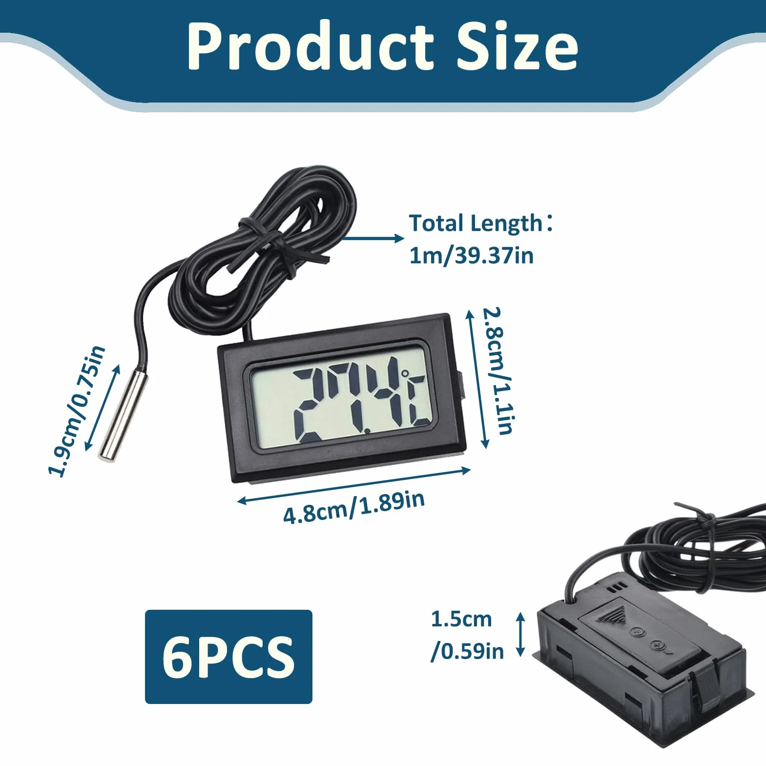 Thermomètre Frigidaire 6 Pièces avec Sonde, Mini Thermomètre Numérique LCD Température pour Réfrigérateur Congélateur, Étanche, Fonction Mémoire Min/Max