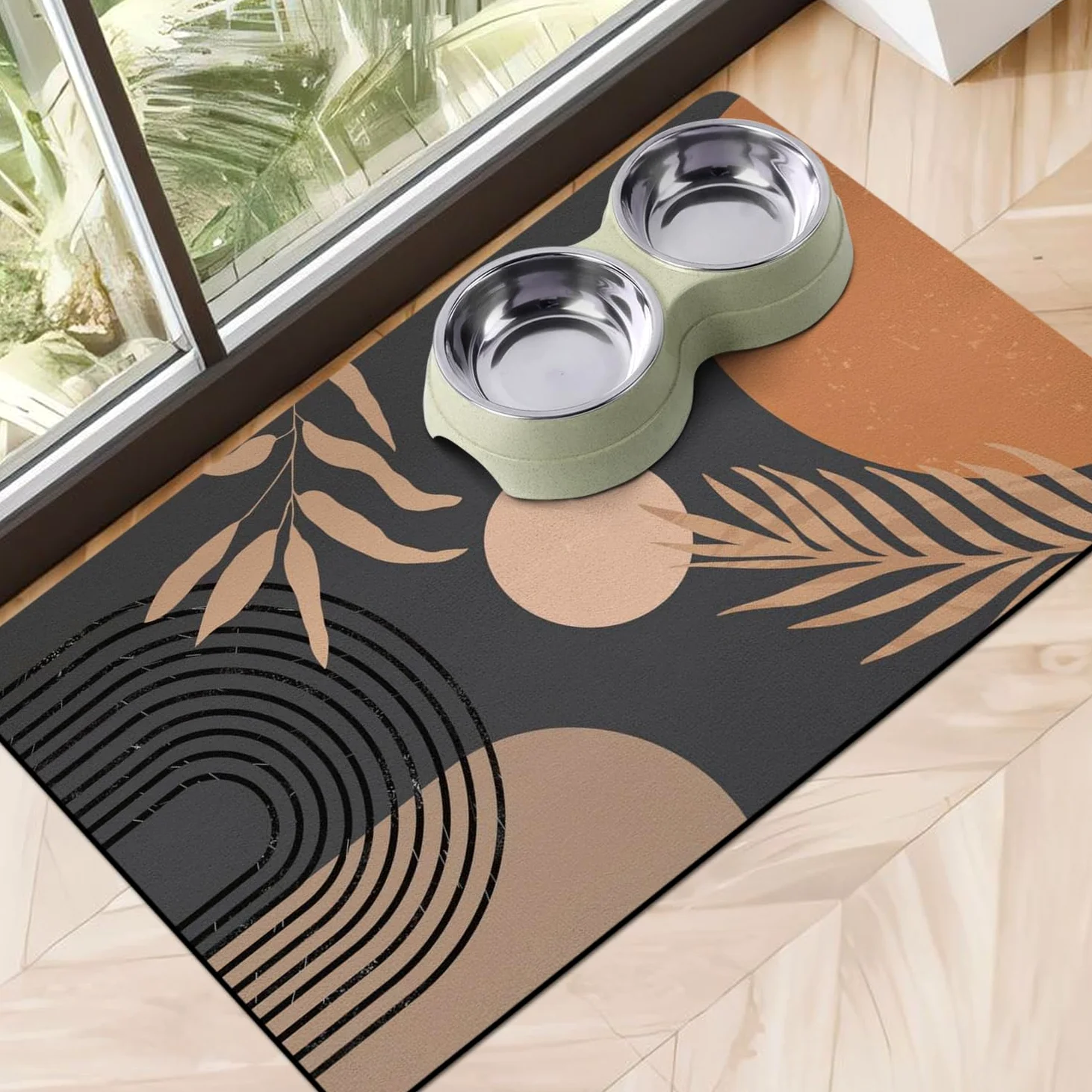 Tapis de nourriture pour chien super absorbant, tapis de nourriture pour animaux de compagnie – Tapis antidérapant pour gamelle pour chien et eau, sets de table respectueux de l'environnement bohème