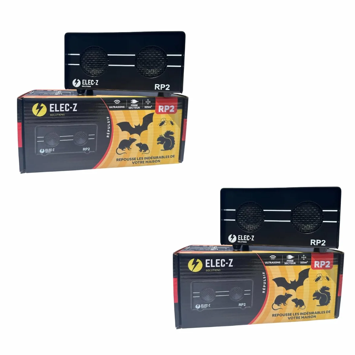 Répulsif Ultrasons Anti Rongeurs 2 x RP2 325m2 Rats Souris Chauve Souris