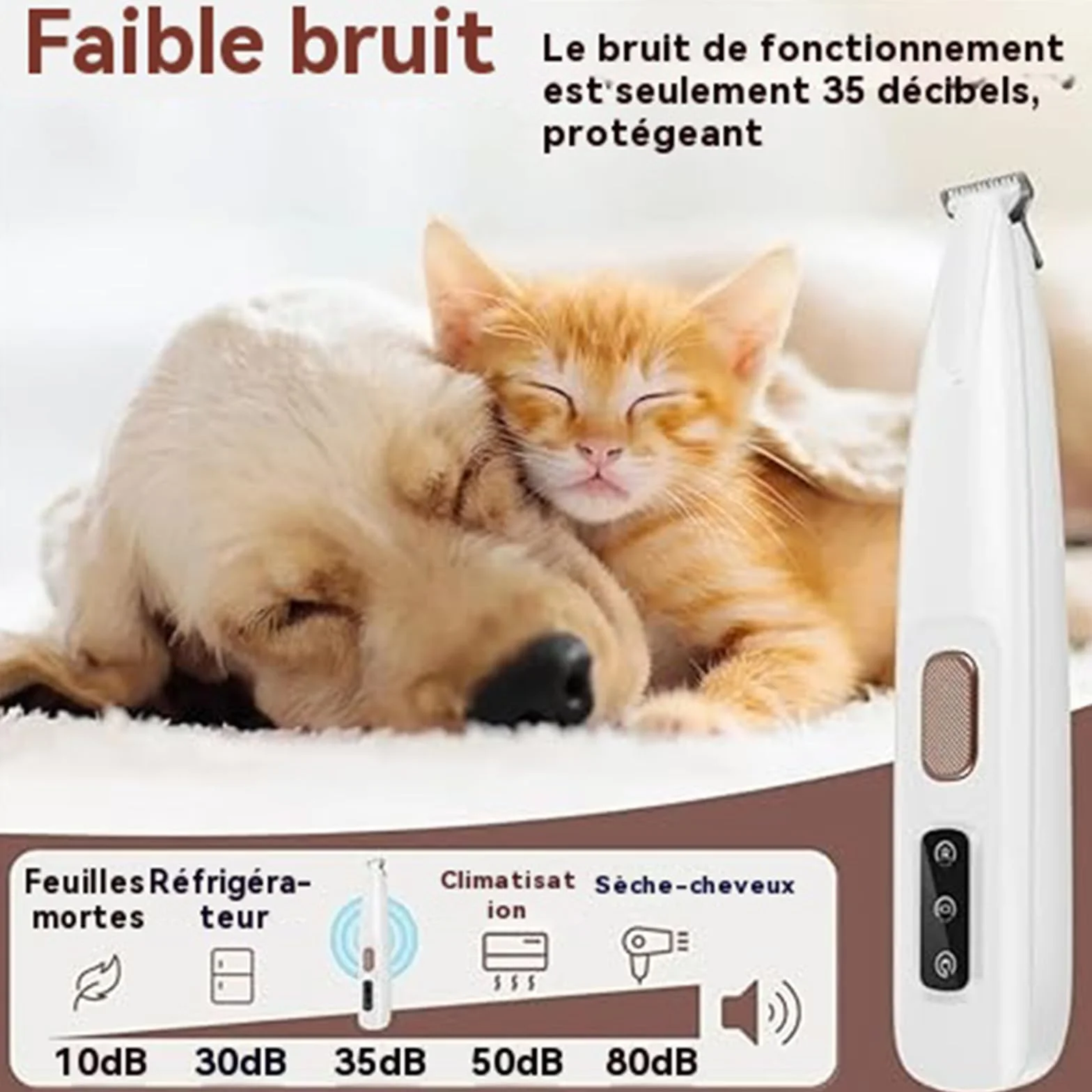 Tondeuse De Précision Pour Chat Silencieuse Étanche Rechargeable Avec LED