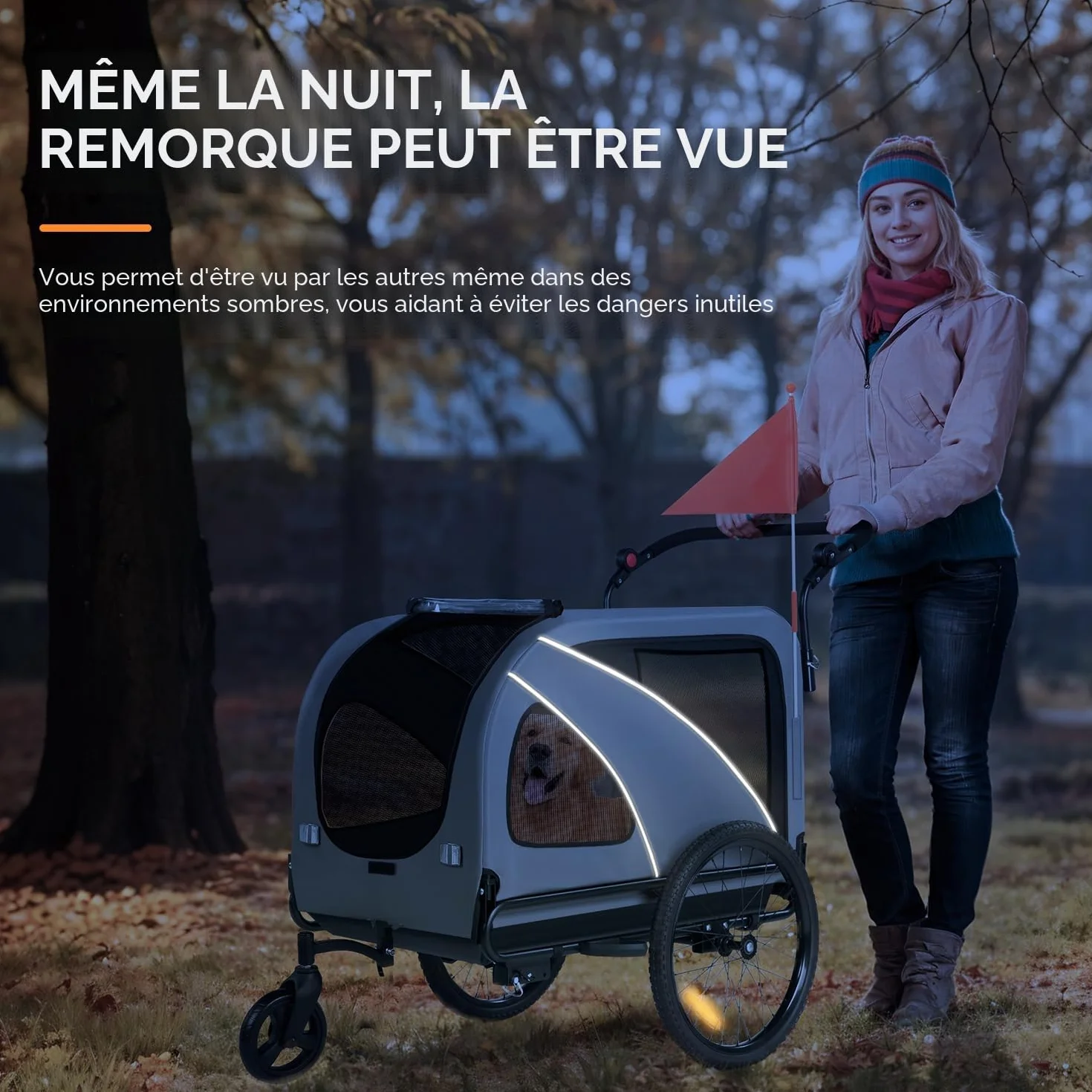 Remorque de vélo XXL 2 en 1 pour Chien - Remorque Pliable pour Chien avec Ouverture de Toit, réflecteurs et Bandes réfléchissantes, attelage de vélo Universel, poignée réglable en Hauteur
