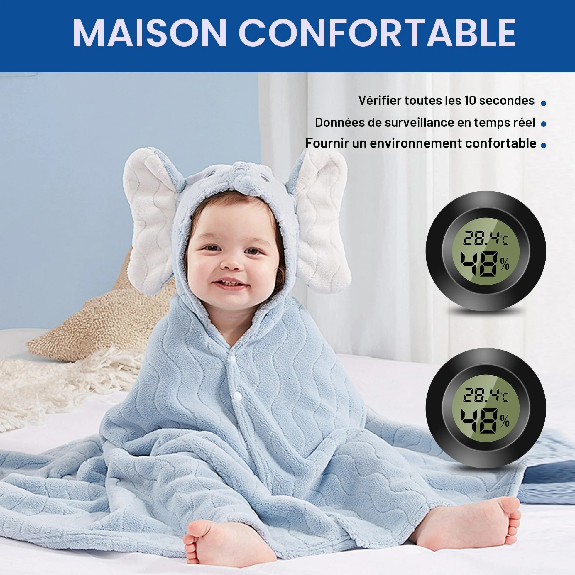 Lot de 3 mini thermomètres numériques - Moniteur de température et d'humidité - Hygromètre - Pour chambre d'enfant, incubateur de guitare, reptiles, serres de voiture - Noir