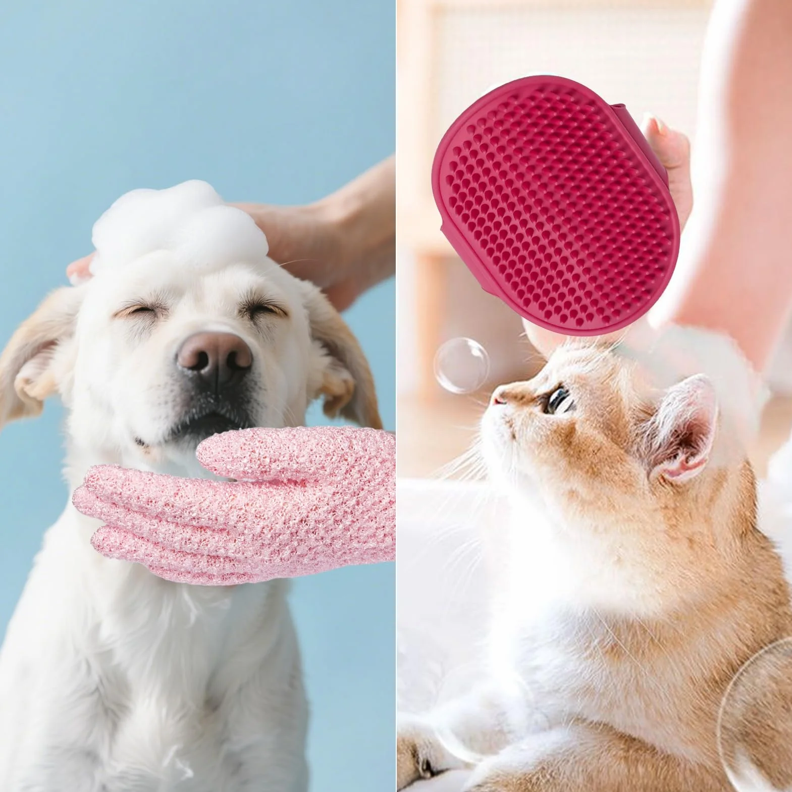 Kit de Toilettage pour Lapin 8 Pièces avec Coupe-ongles, Lime, Peigne à Puces, Gant de Bain, Brosse