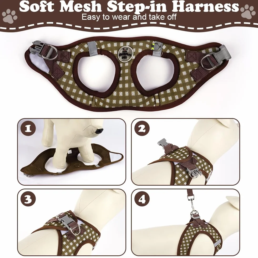 OFFCUP Harnais pour Chiens Anti-Traction avec Laisse, Gilet Réglable Maille Respirante, Marron M