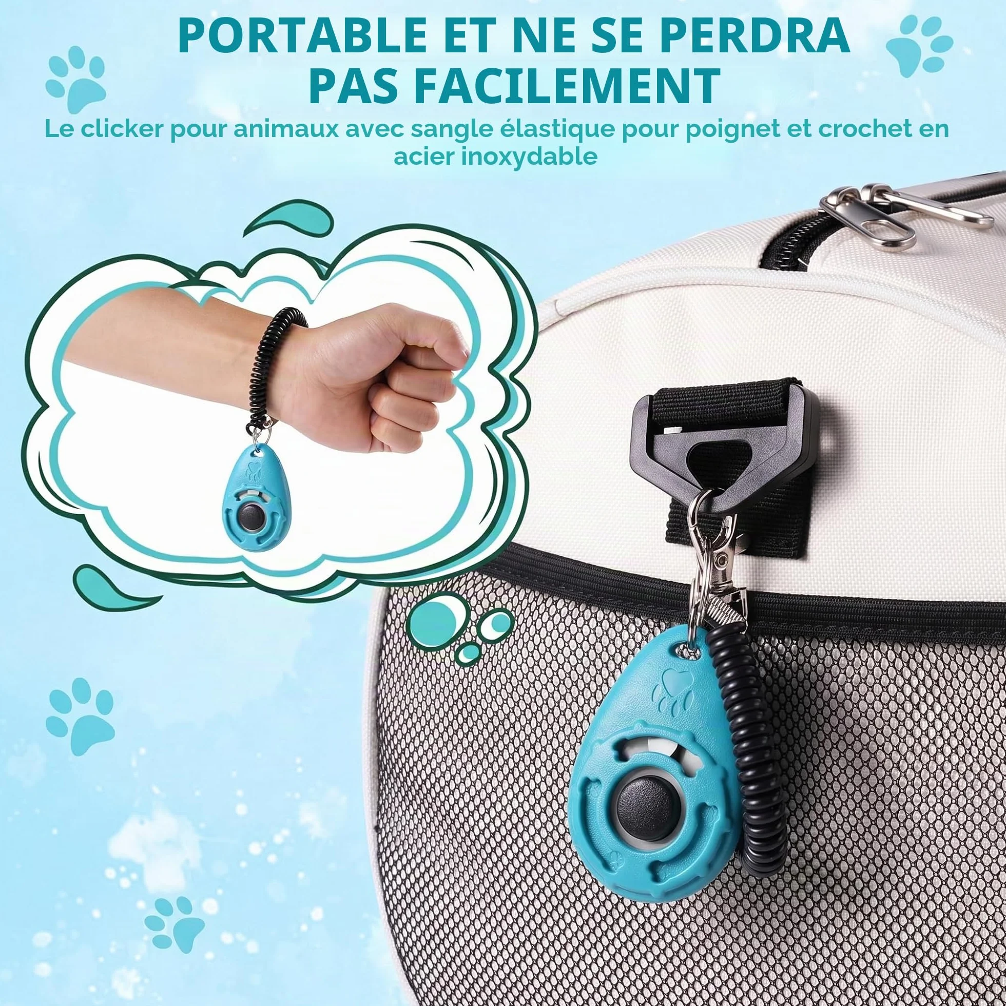 Clicker de Dressage pour Animaux de Compagnie avec dragonne – Clicker de Dressage pour Chien (Nouveau Noir + Bleu)
