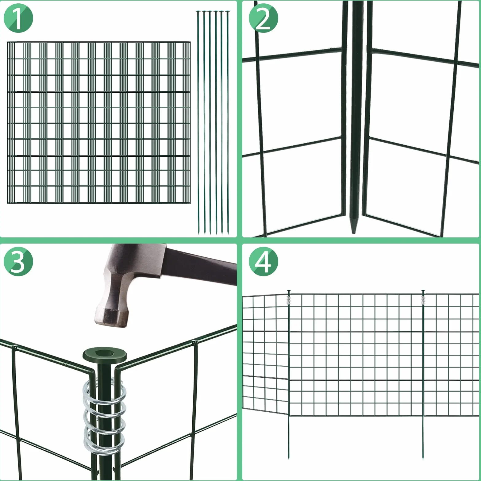Clôture d'Étang et de Jardin en Métal 5 Éléments 6 Barres de Fixation Avec Arche Inférieure