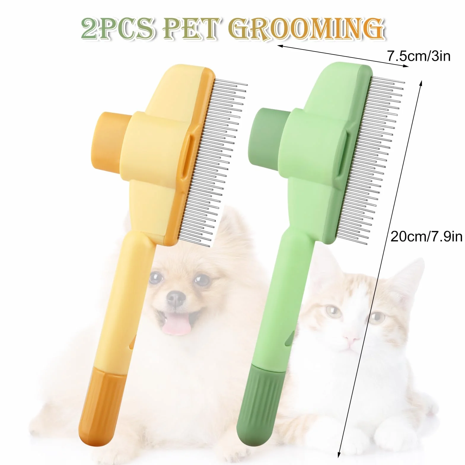 Brosse pour Chat Autonettoyant 2 Pièces, Peigne pour Chats Poil Long et Court, Brosse Attrape Poils avec Bouton de Déverrouillage