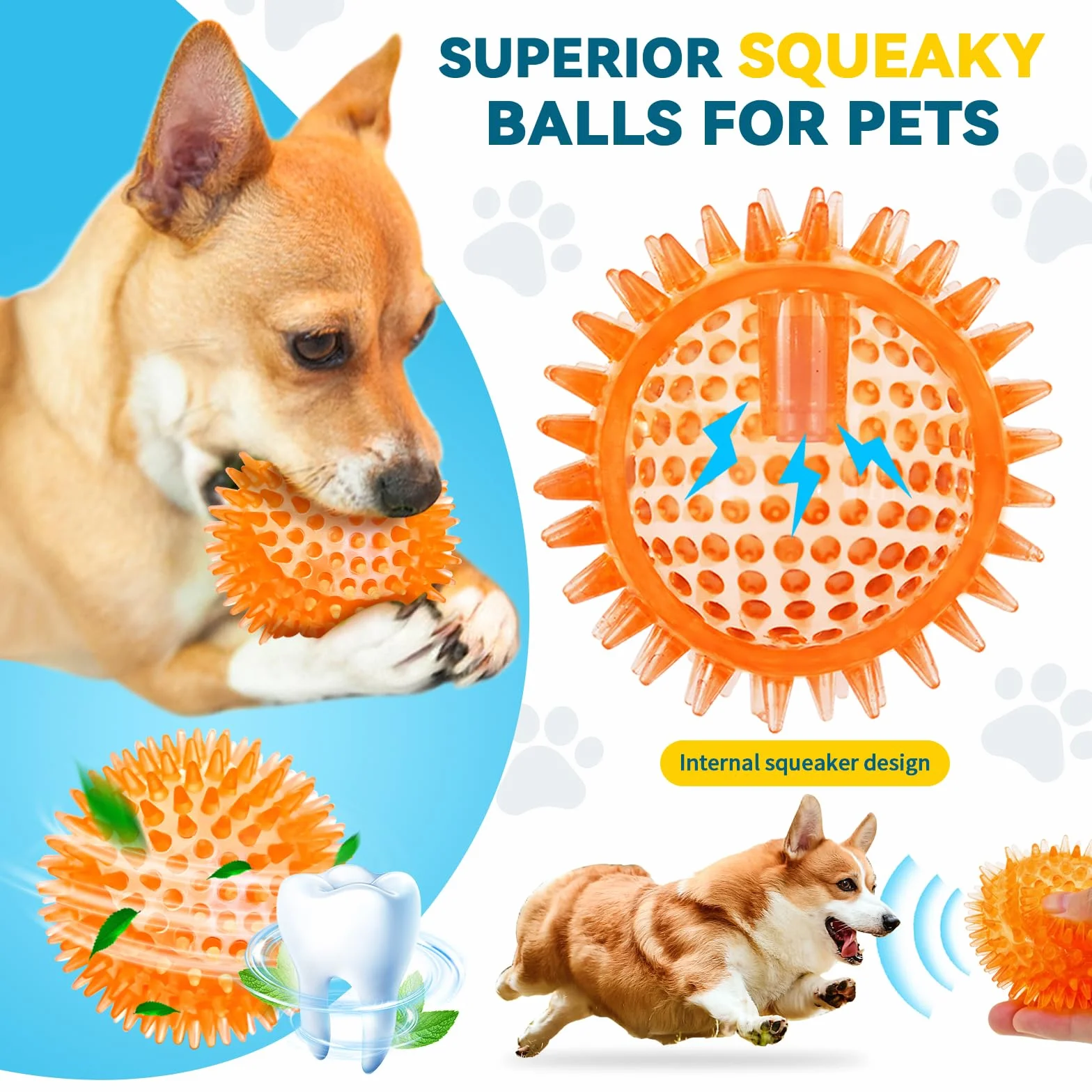SHARLOVY Balles couineuses 7,6 cm pour Petits Chiens, 4 Couleurs, Jouets à mâcher durables pour Dentition