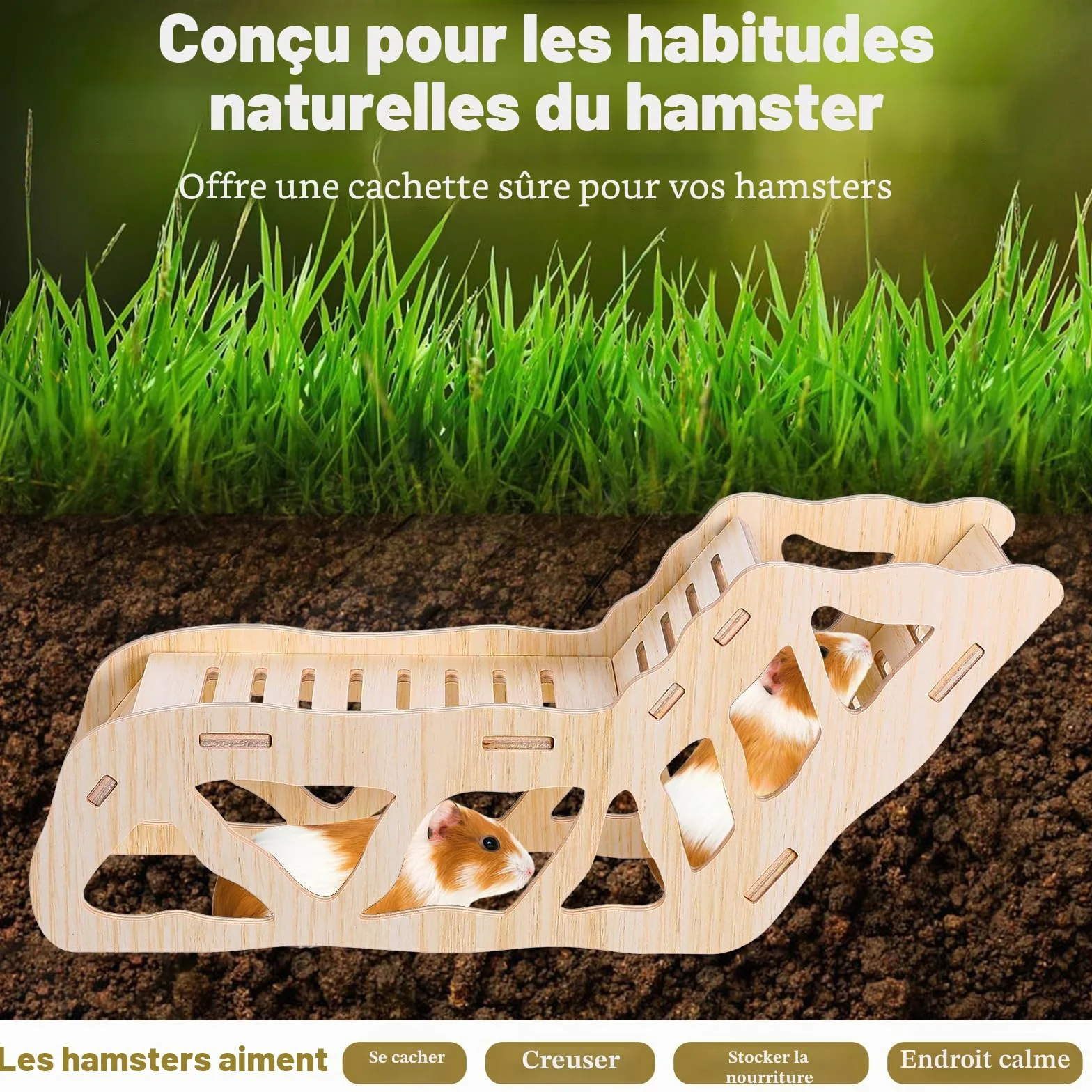 HJZHI Cachette polyvalente pour hamster et tunnel d'exploration, maison de hamster avec échelle d'escalade en bois pour gerbilles, hamsters, petits accessoires pour animaux de compagnie