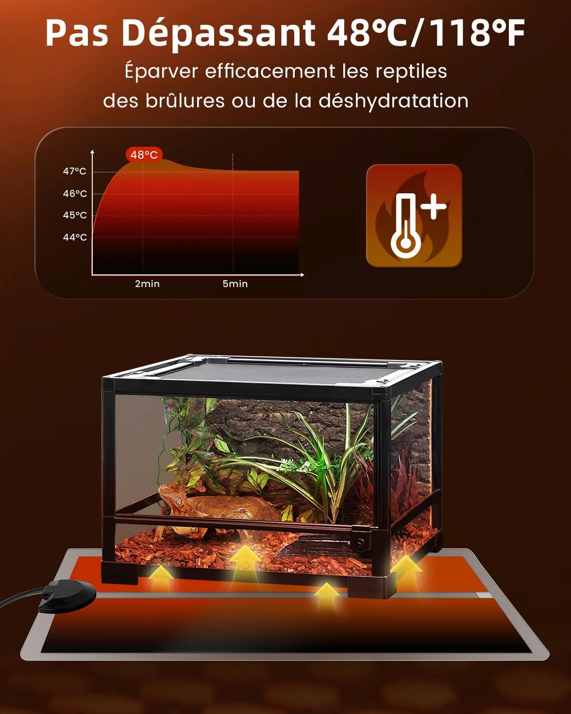 Glowup 7W Reptile Vivarium Tapis de Chauffage avec Réglage de la Température pour Reptiles, Tortues, Serpents, Lézard