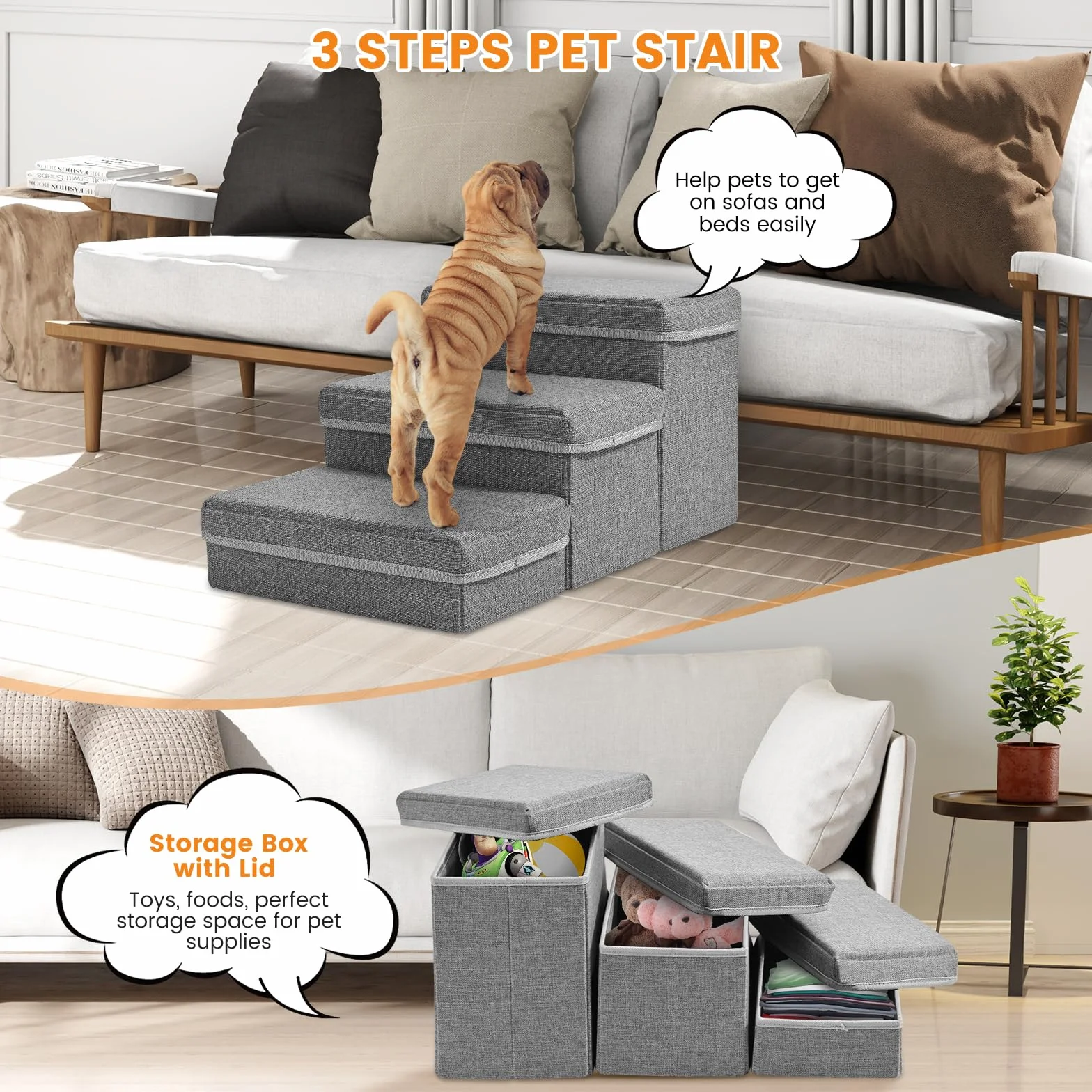 Sunowl Pliable Escalier Chien 3 Marches Extra Larges Rampe avec Rangement Surface Antidérapante