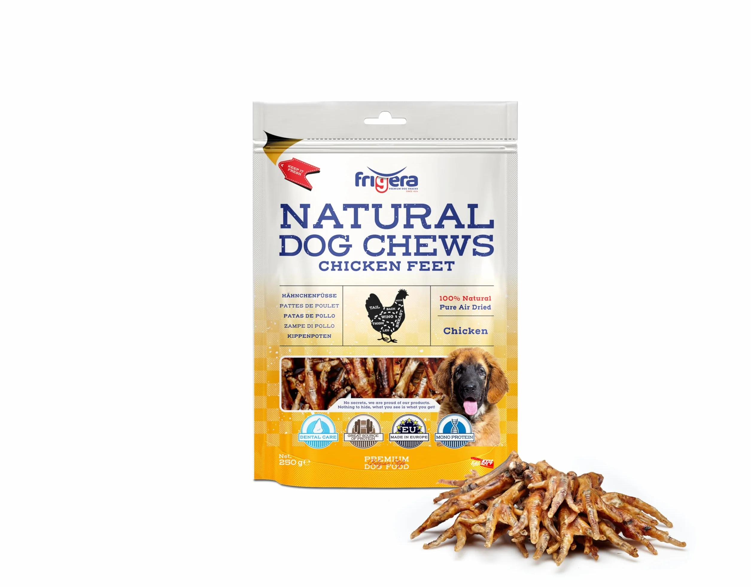 Frigera Pattes de Poulet 250g Friandises Naturelles pour Chien sans additifs sans Gluten ni céréales