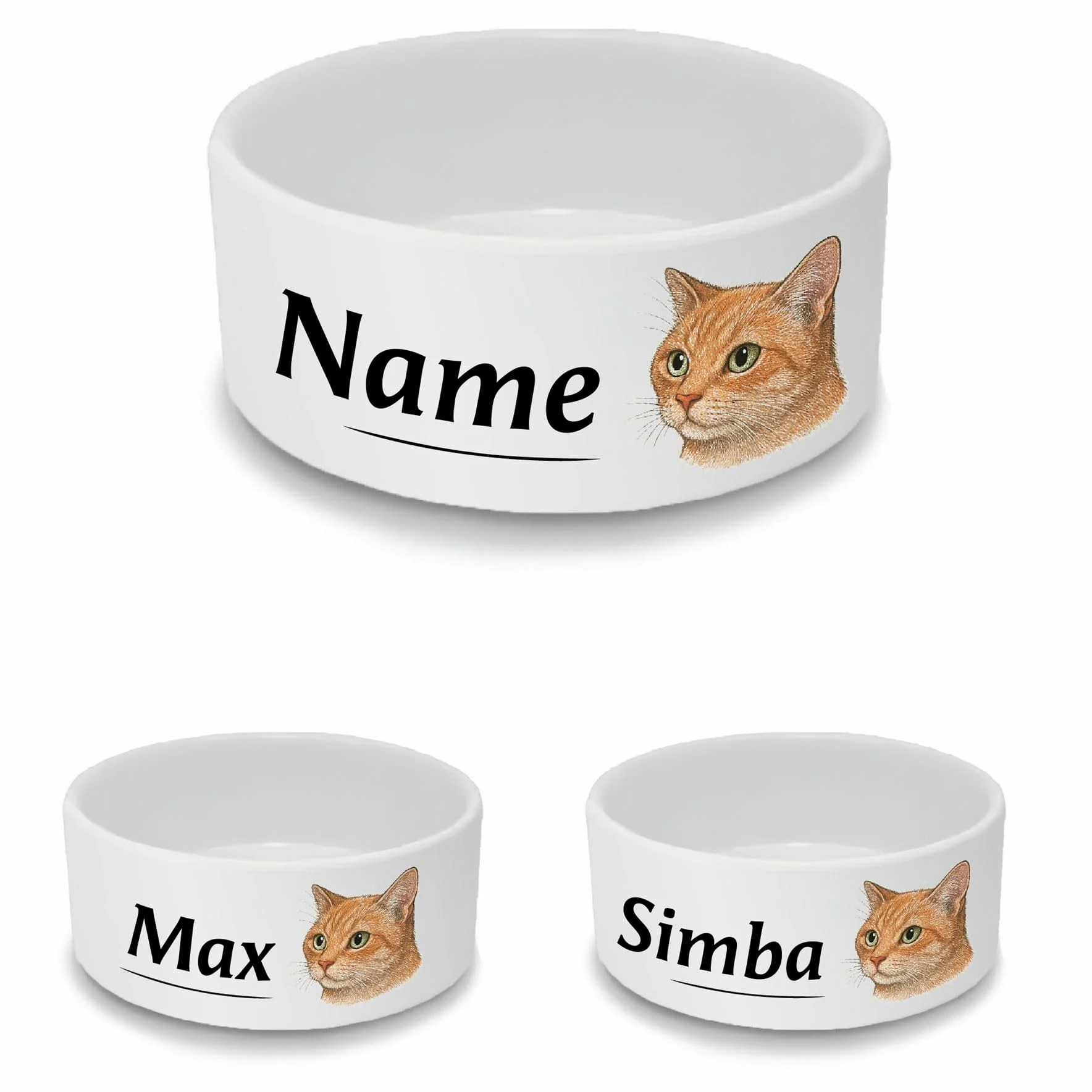 Gamelle en céramique personnalisée pour chat – Petite gamelle blanche avec motif chat roux – 13 cm de large x 5,5 cm de profondeur – Idéal pour les petits chats
