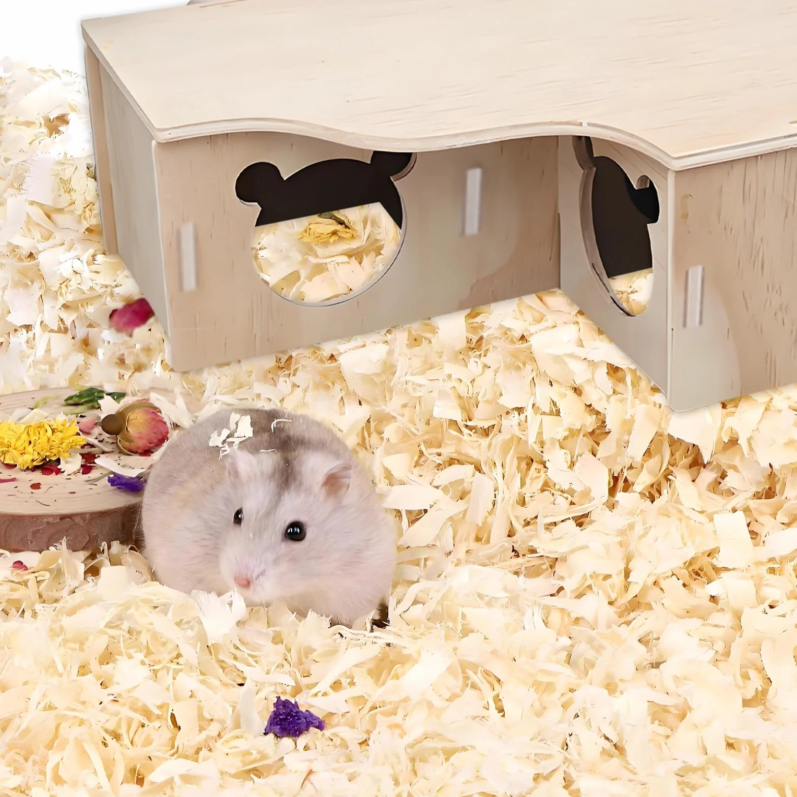 SenZee Maison pour hamster en bois, cachette multi-chambres en bois avec couvercle pour hamsters et petits animaux de compagnie