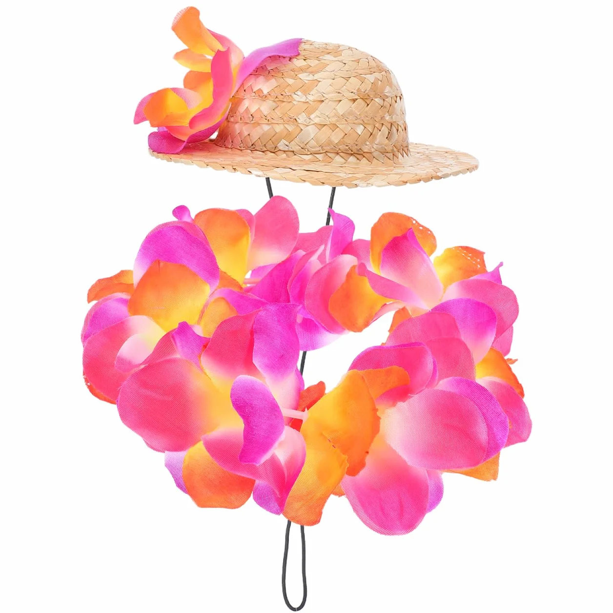 Costume Hawaïen pour Chien avec Chapeau De Paille Et Guirlande Accessoires pour Animaux
