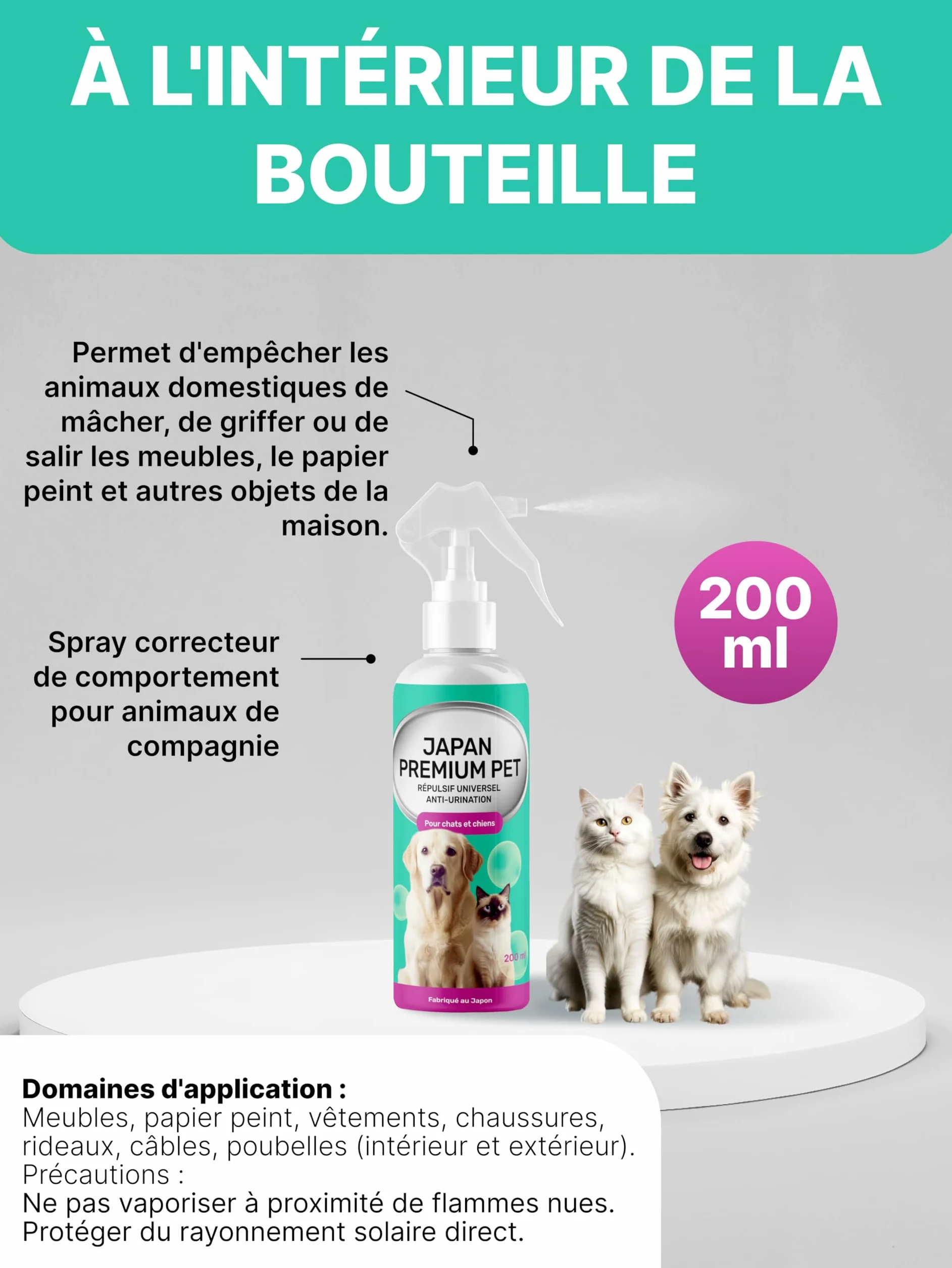 Spray Anti-Pipi pour Chiens et Chats Répulsif Intérieur 200 ml
